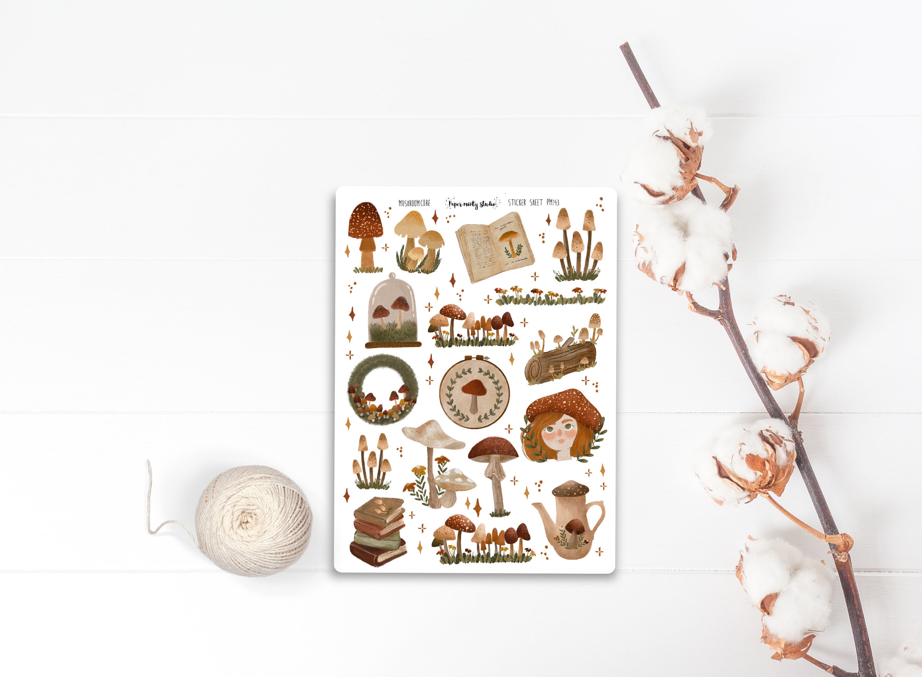 Mushroomcore Sticker Sheet, Mushroom Bujo Stickers, Planner Stickers,…