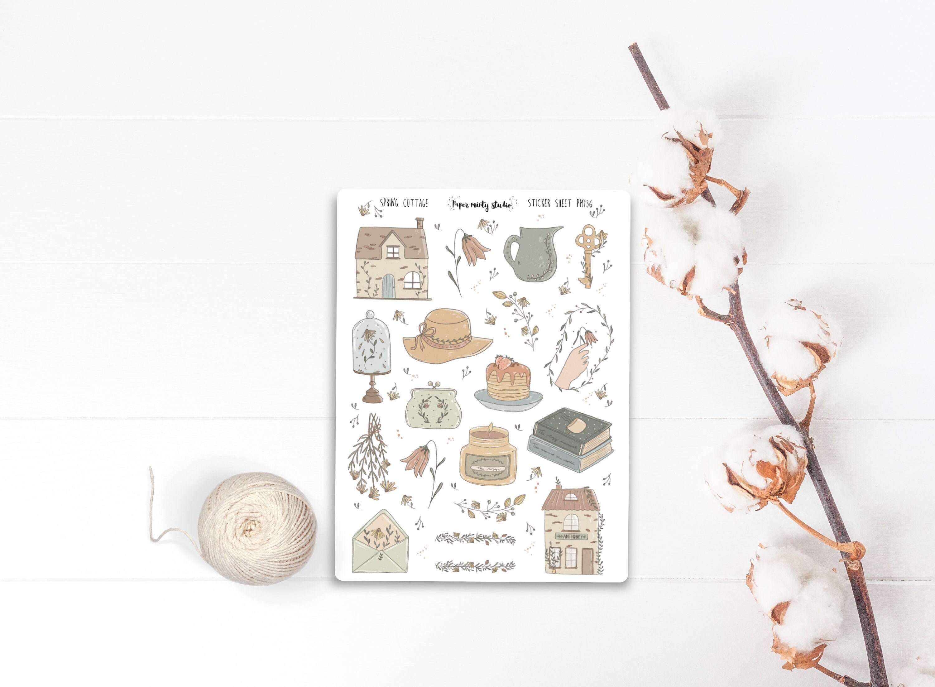 Spring Cottage Sticker Sheet, Bujo Stickers, Planner Stickers, Bullet…