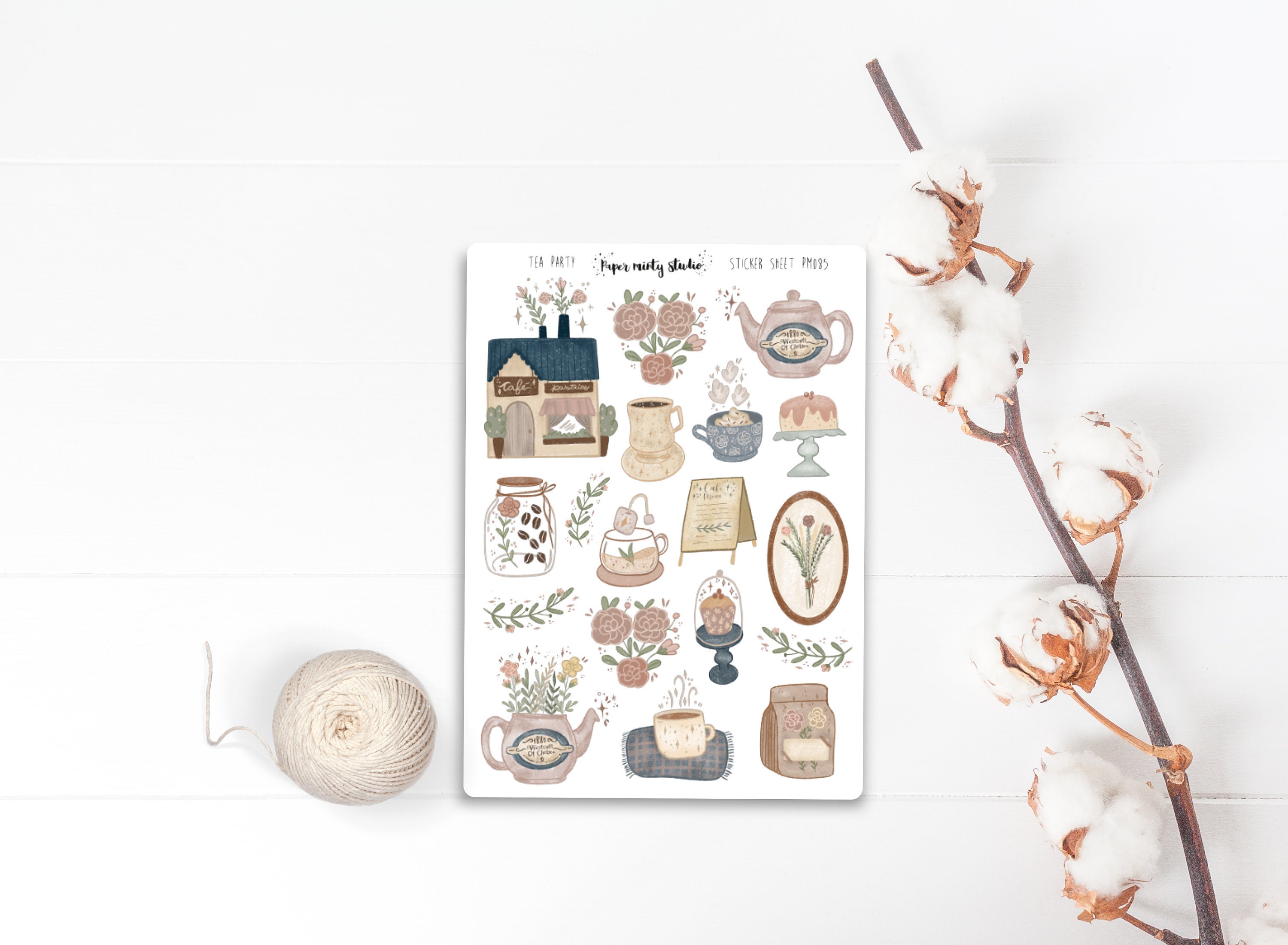 Tea Party Sticker Sheet, Bujo Stickers, Planner Stickers, Bullet Jour…