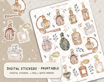 Perfume Bottles Printable Stickers, Cricut Stickers, GoodNotes Stickers, Watercolor Stickers, Fall stickers for planners, Digital file