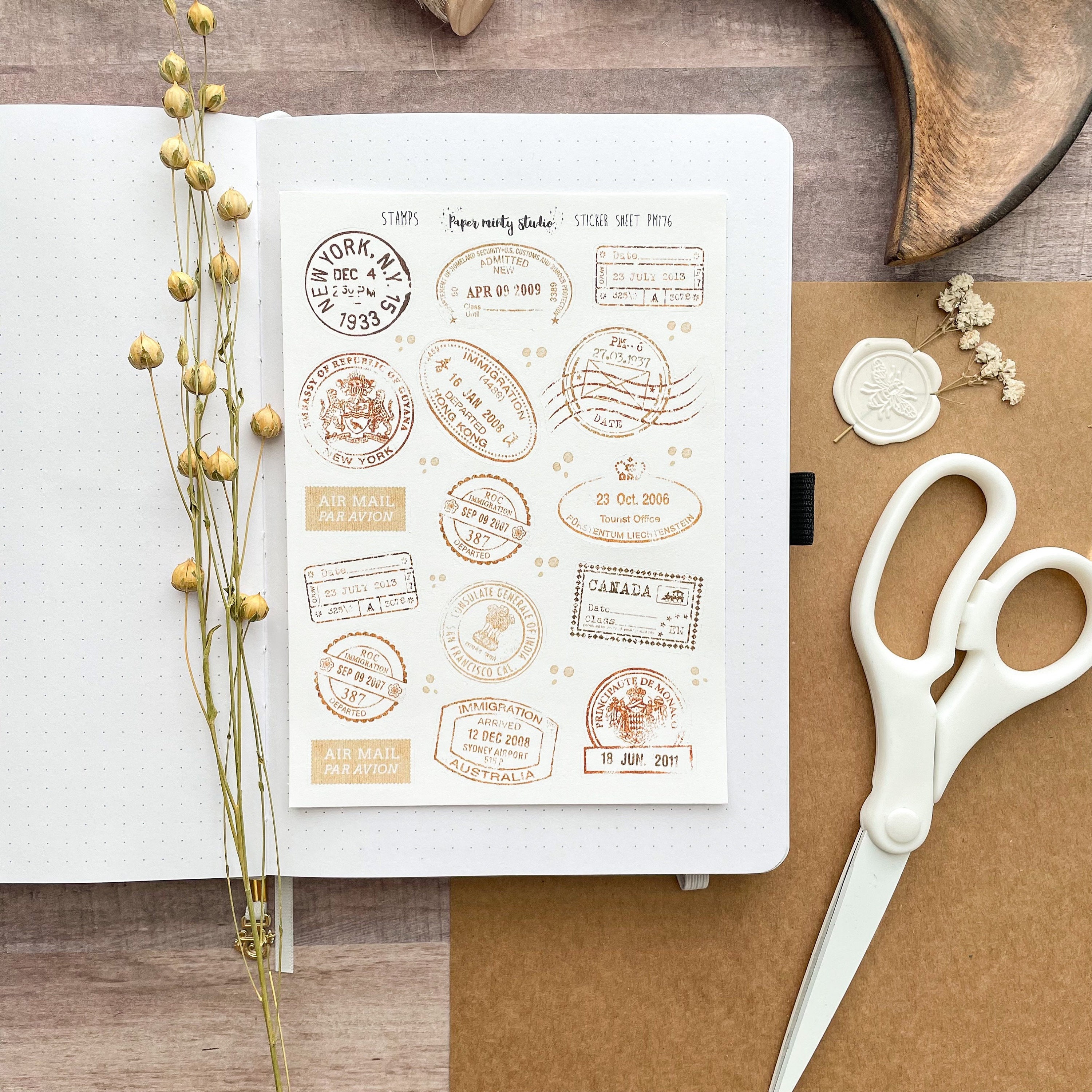 Stamp Sticker Sheet, Bujo Stickers, Planner Stickers, Bullet Journali…