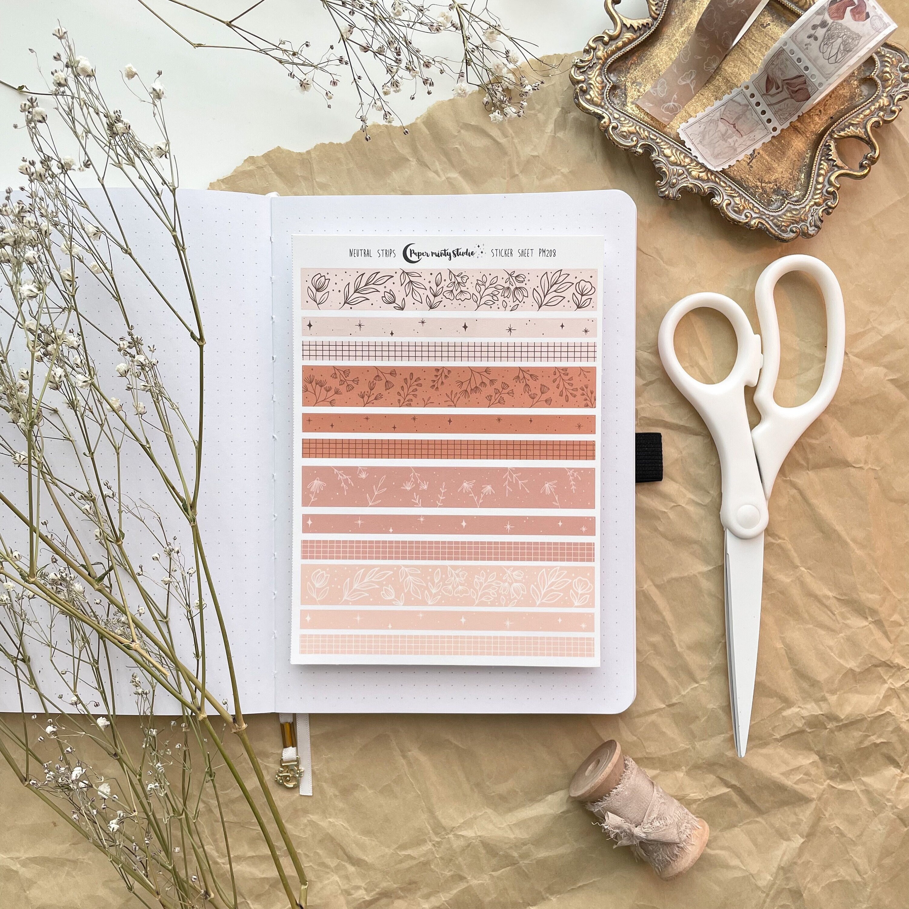 Neutral Strips Sticker Sheet, Bujo Stickers, watercolor Planner Stick…