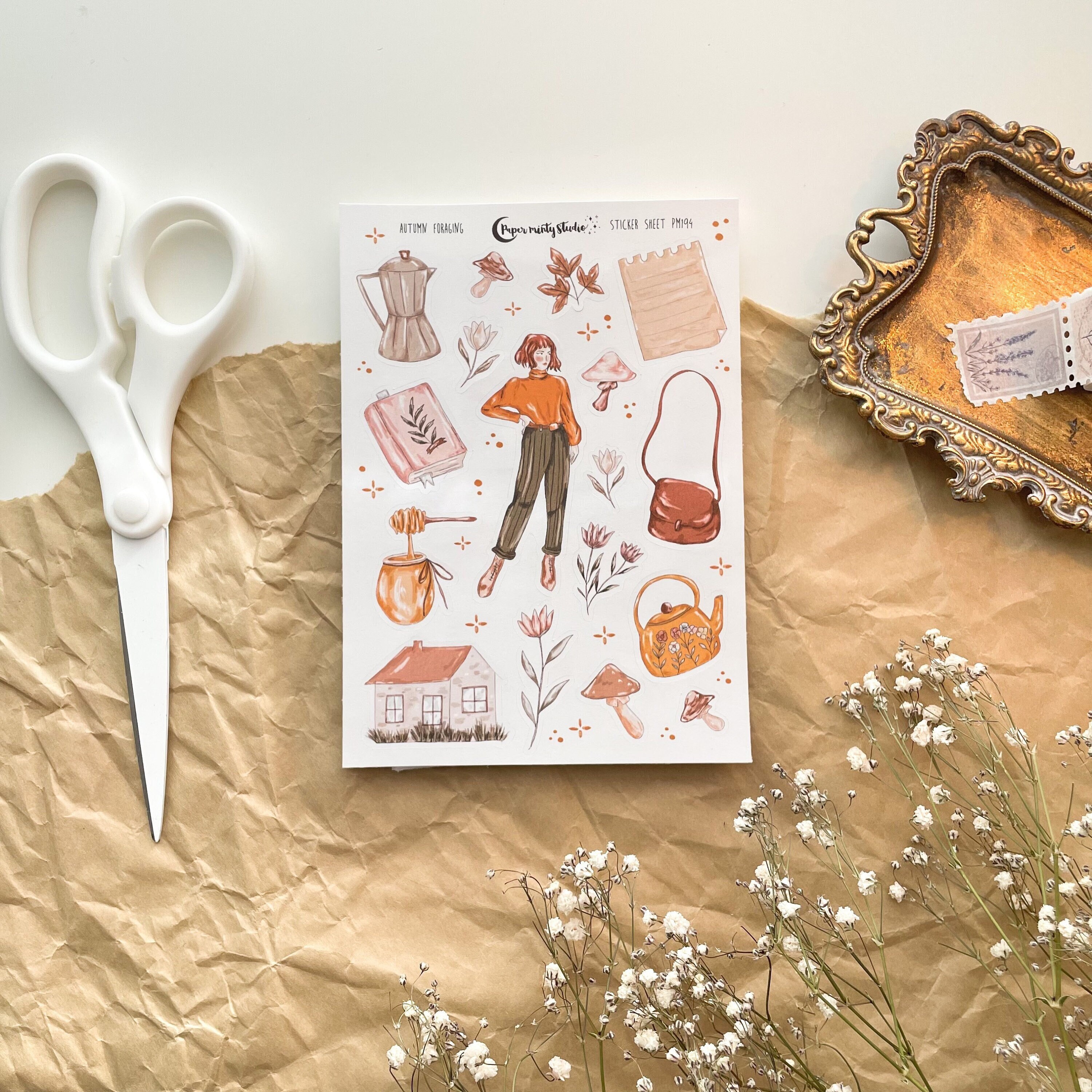 Autumn Foraging Sticker Sheet, Bujo Stickers, Planner Stickers, Bulle…