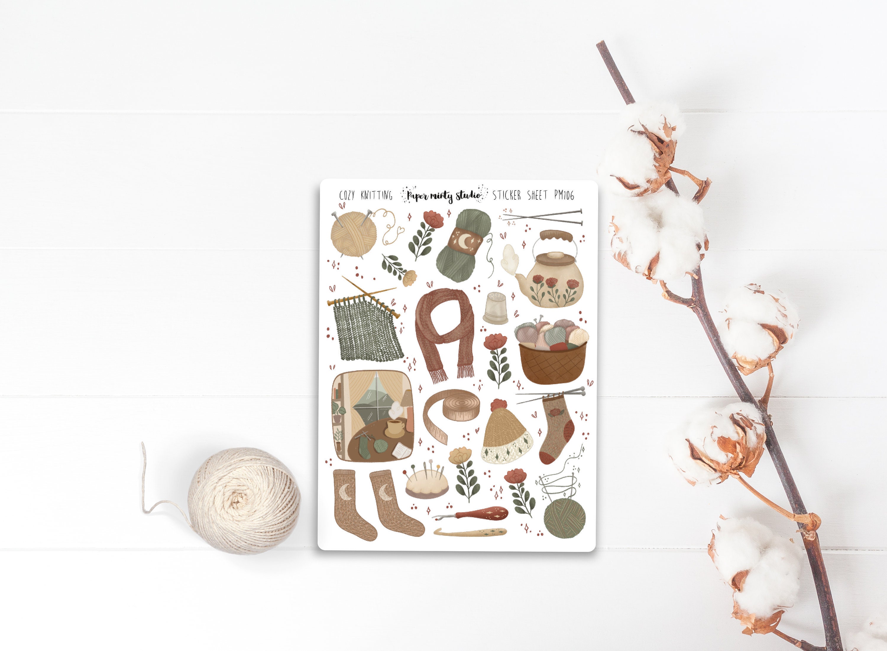 Cozy Knitting Sticker Sheet, Bujo Stickers, Planner Stickers, Bullet …