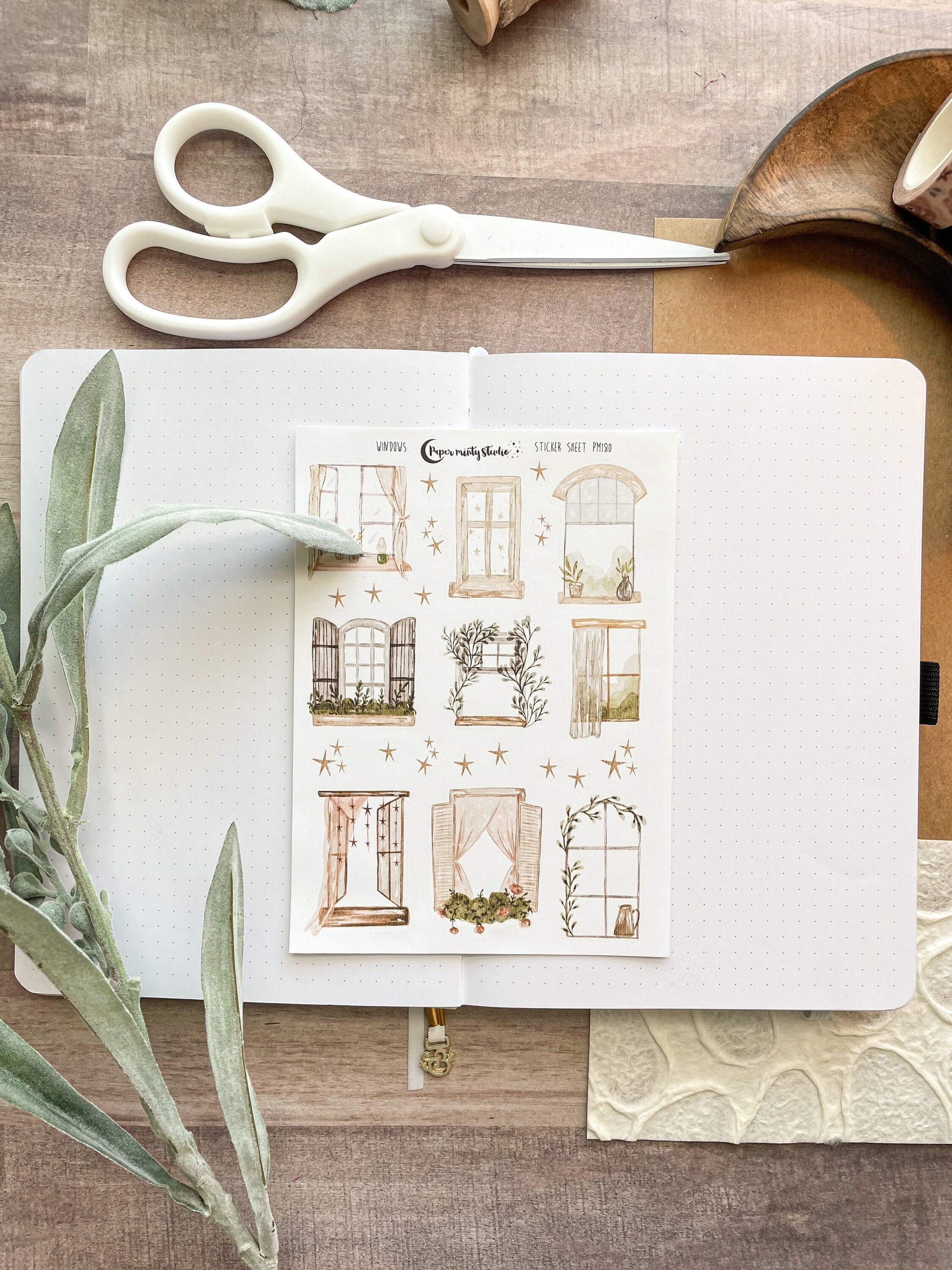 Watercolor Windows Sticker Sheet, Bujo Stickers, Planner Stickers, Bu…