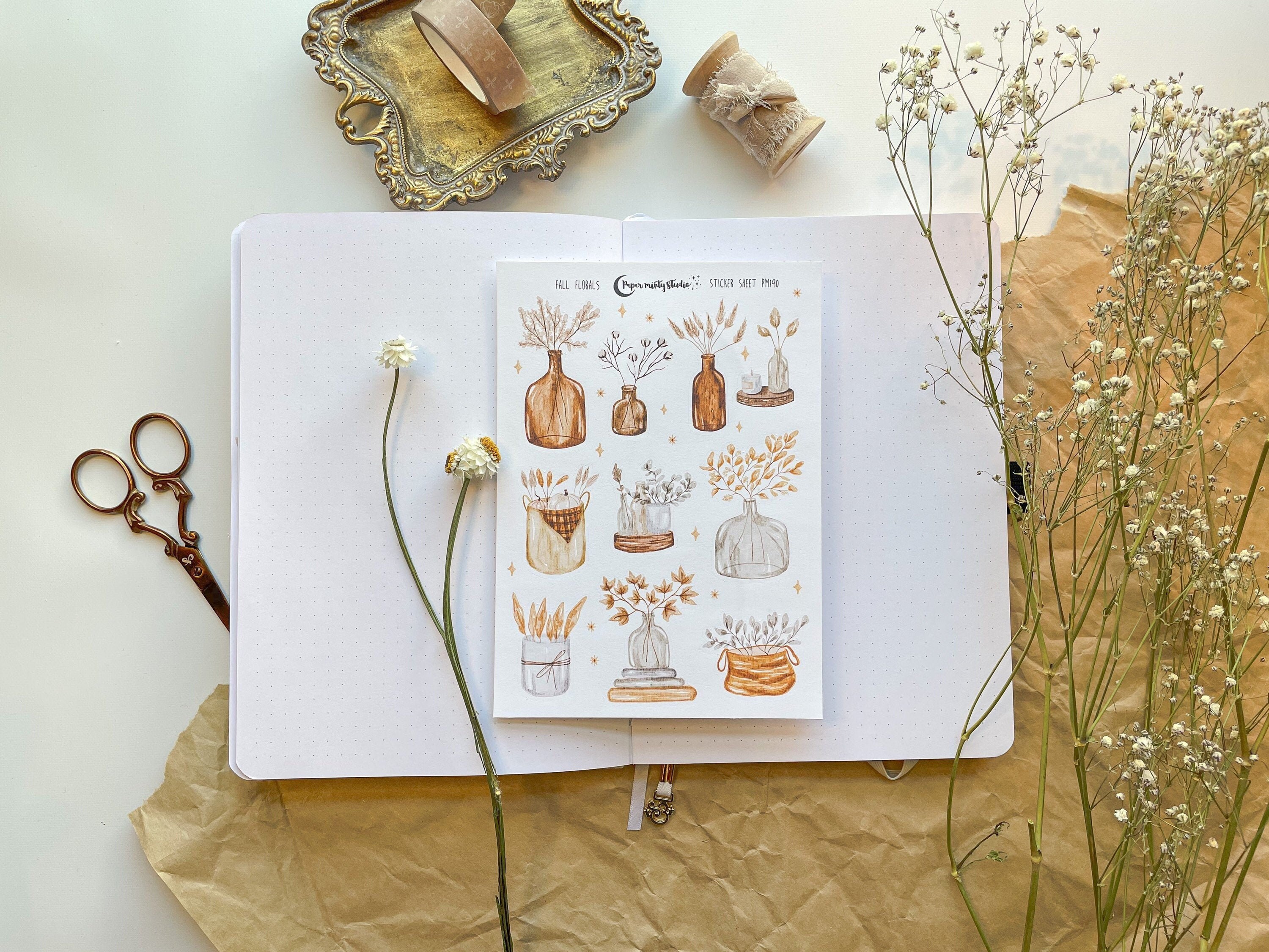 Fall Florals Sticker Sheet, Bujo Stickers, Planner Stickers, Bullet J…