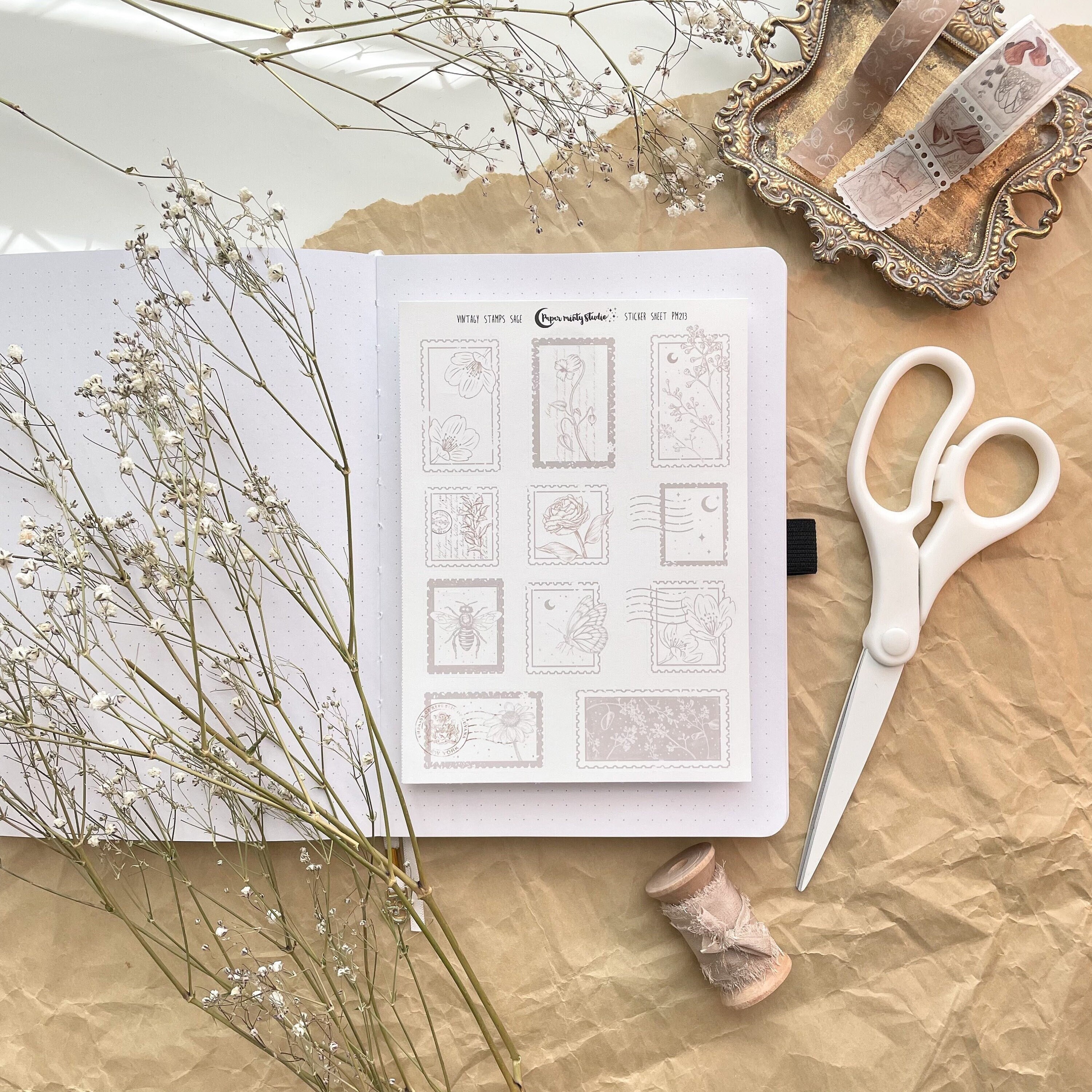 Vintagy Stamps Sage Sticker Sheet, Bujo Stickers, watercolor Planner …