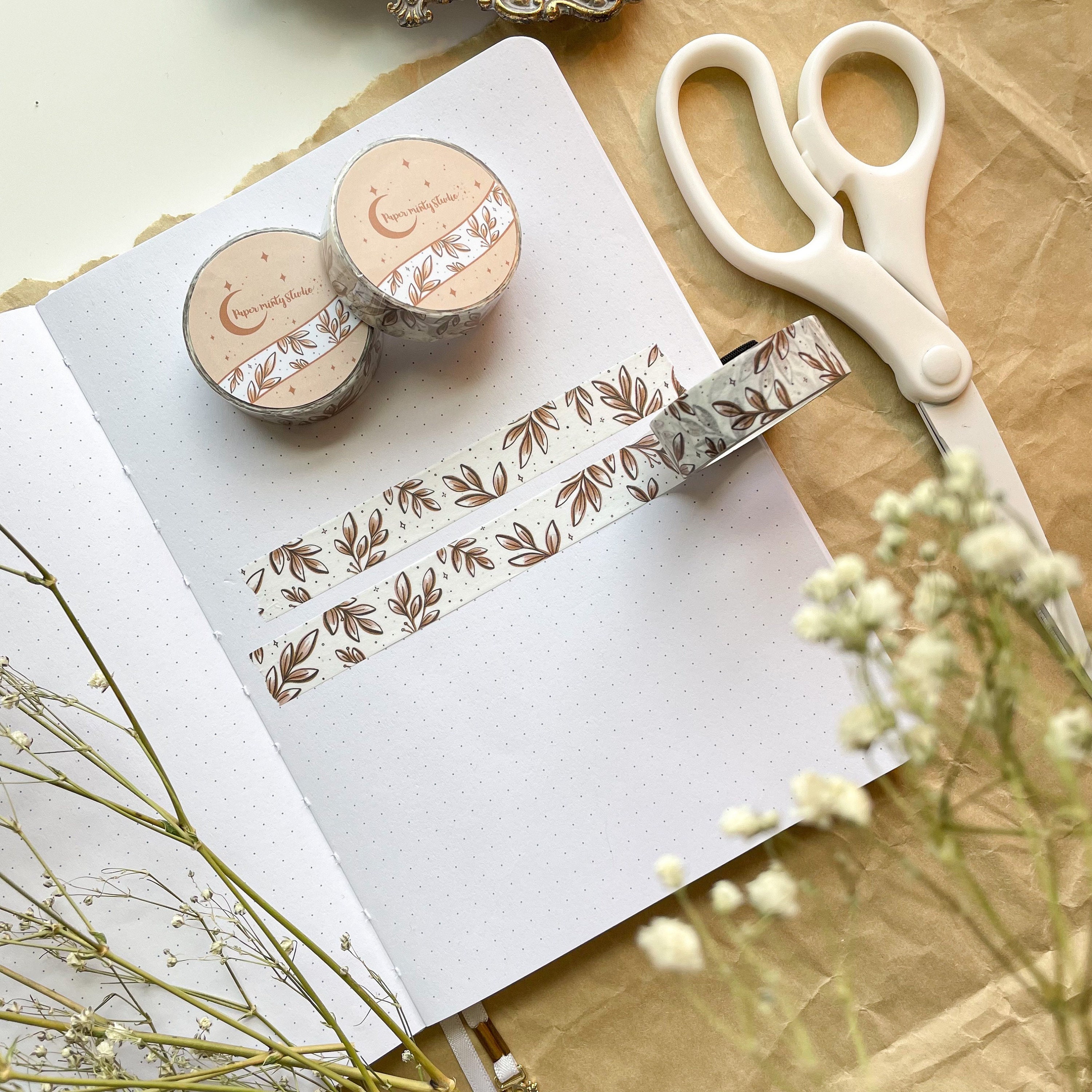 Brush Pen Leaves Sienna Washi Tape, Bujo Washi Tape, Planner Washi Ta…
