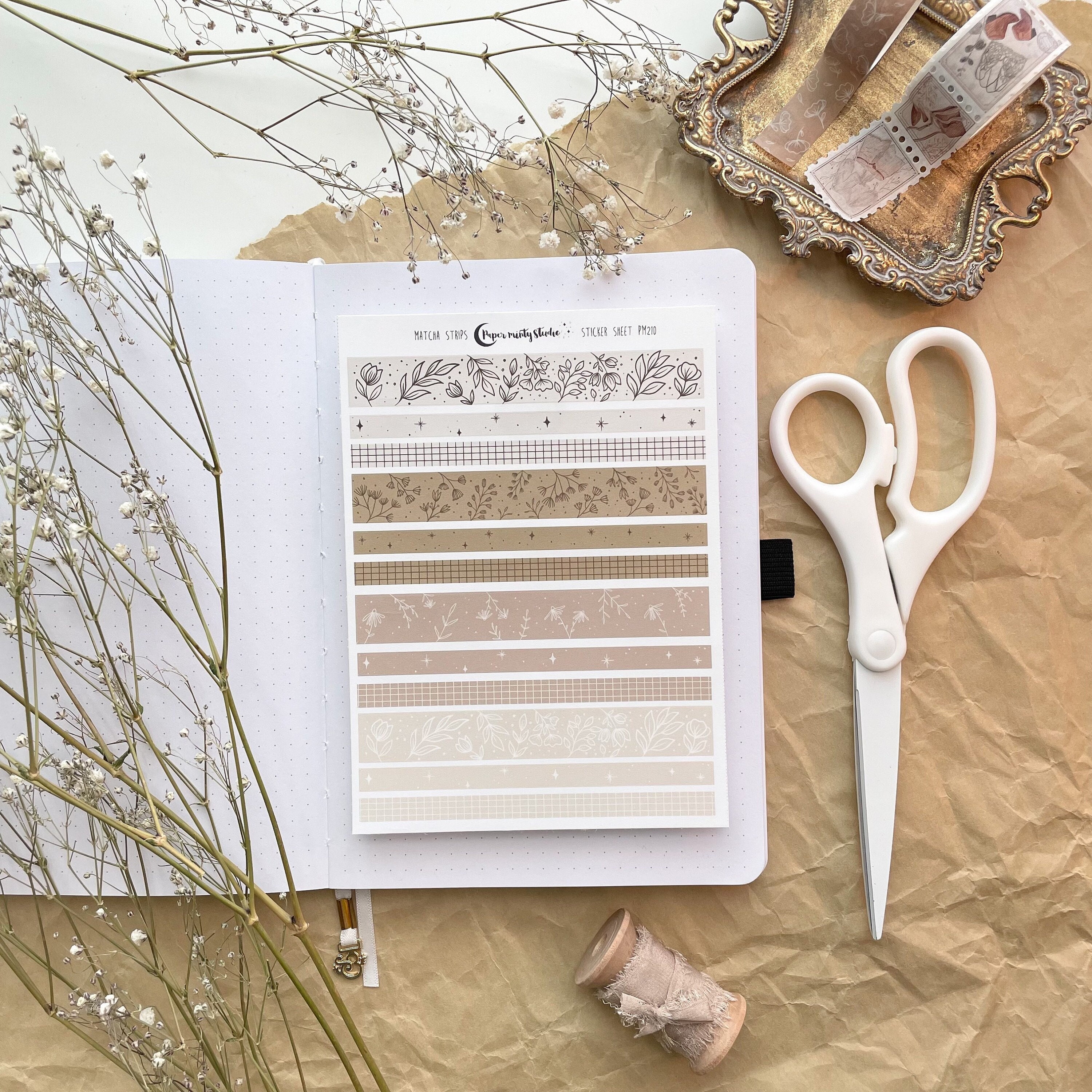 Matcha Strips Sticker Sheet, Bujo Stickers, watercolor Planner Sticke…