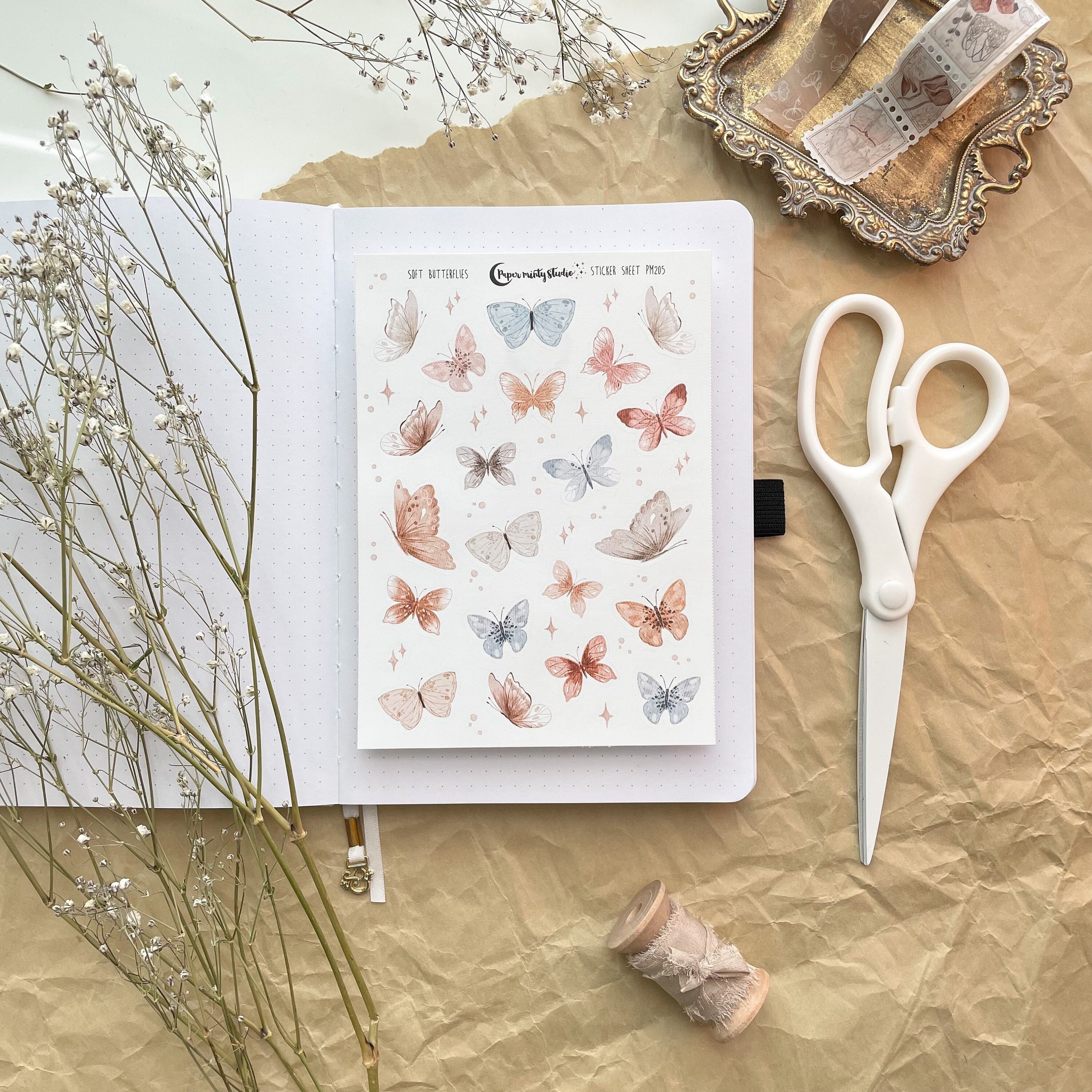Soft Butterflies Sticker Sheet, Bujo Stickers, Watercolor Planner Sti…