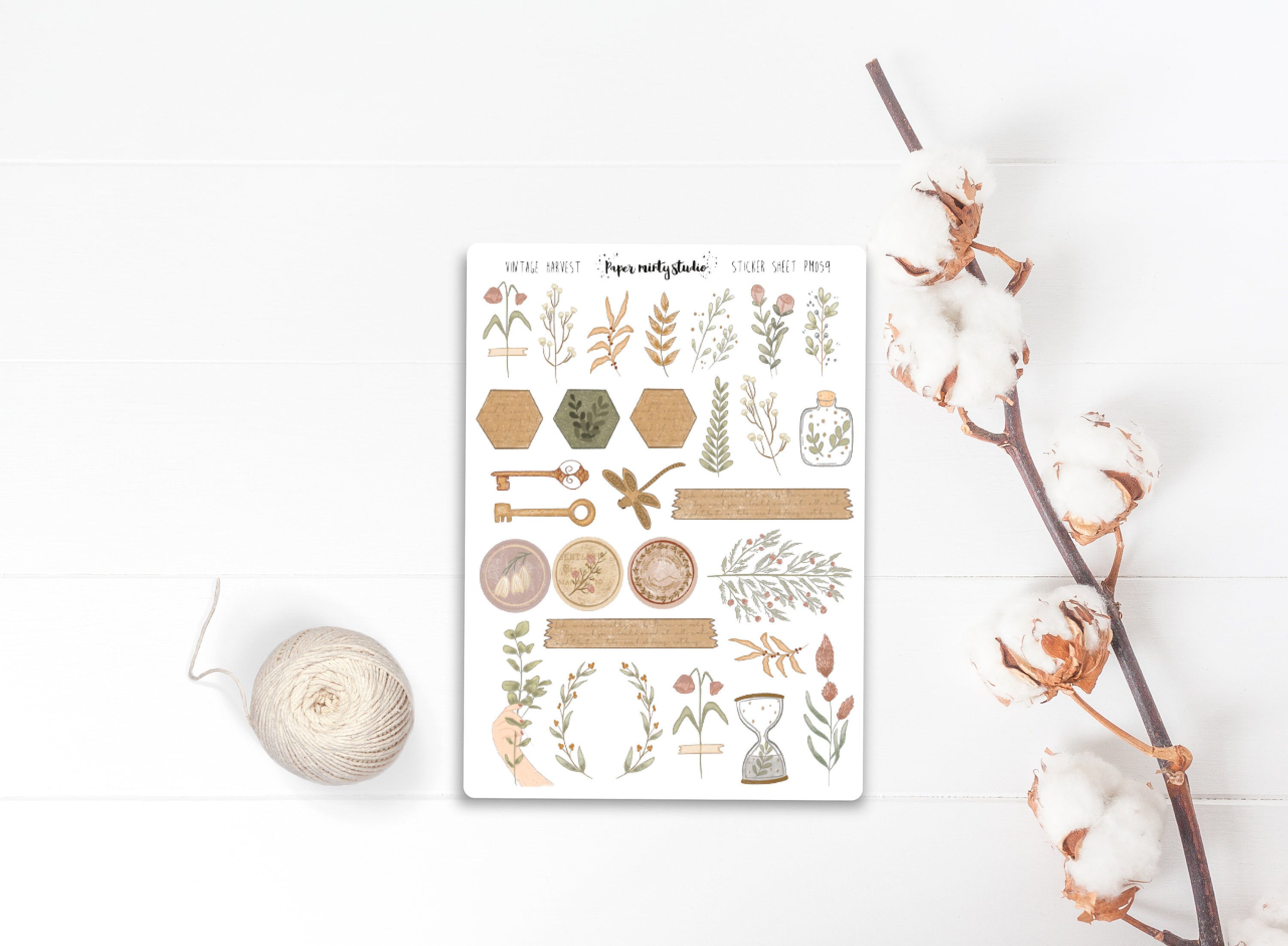 Vintage Harvest Sticker Sheet , Bujo Stickers, Planner Stickers, Bull…