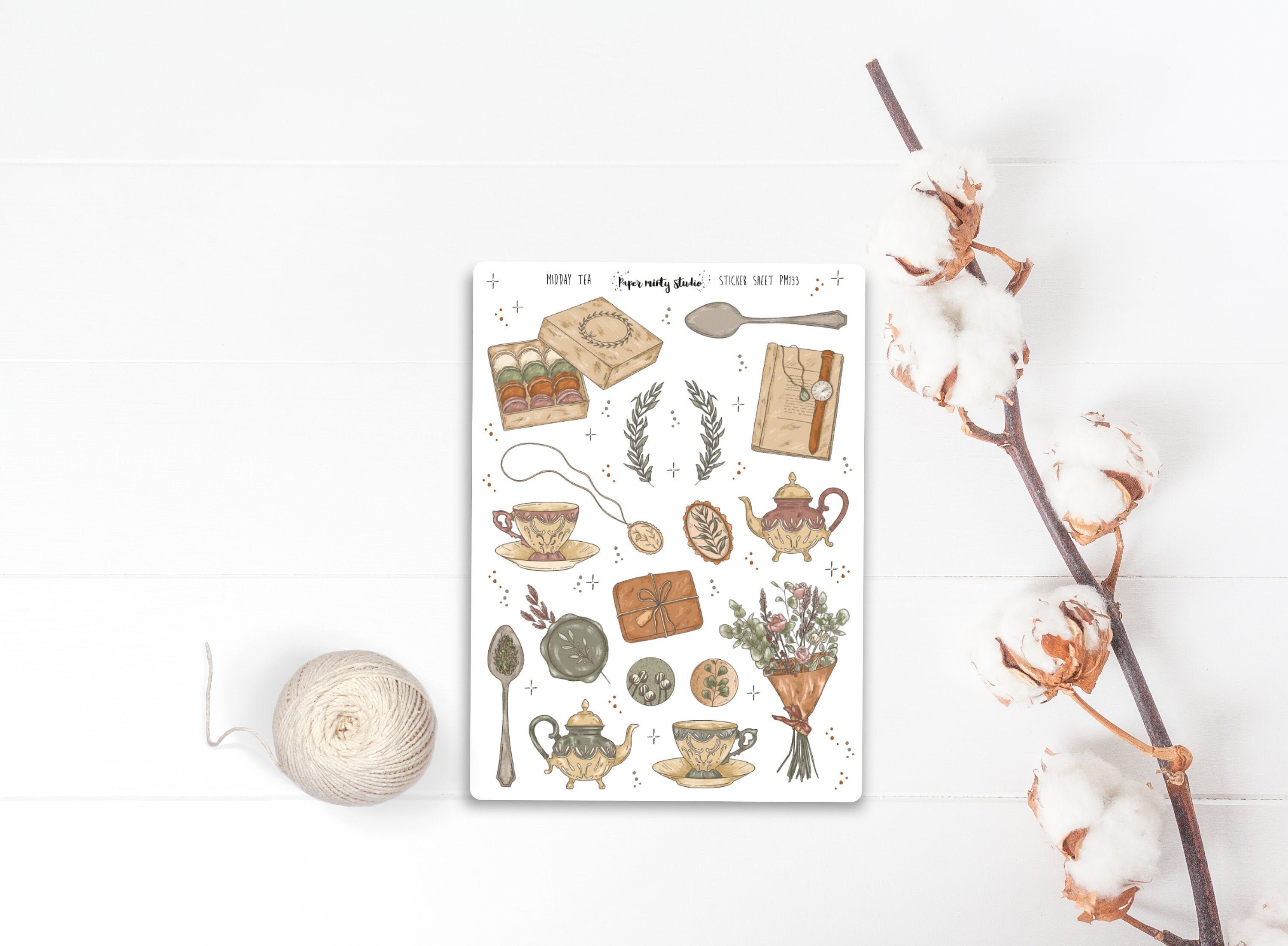 Midday Tea Sticker Sheet, Bujo Stickers, Planner Stickers, Bullet Jou…
