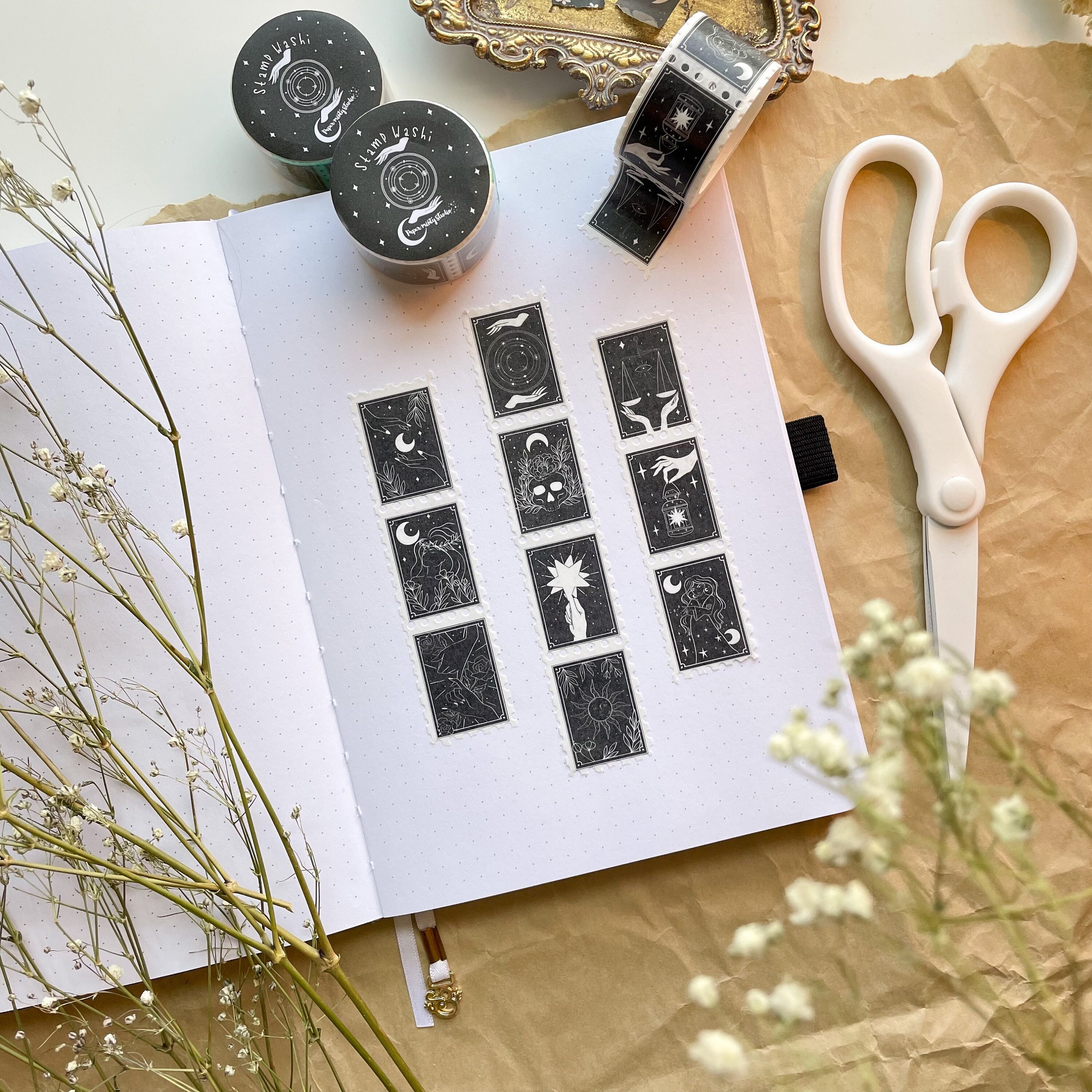 Black Tarot Stamp Washi Tape, Bujo Washi Tape, Planner Washi Tape, Bu…