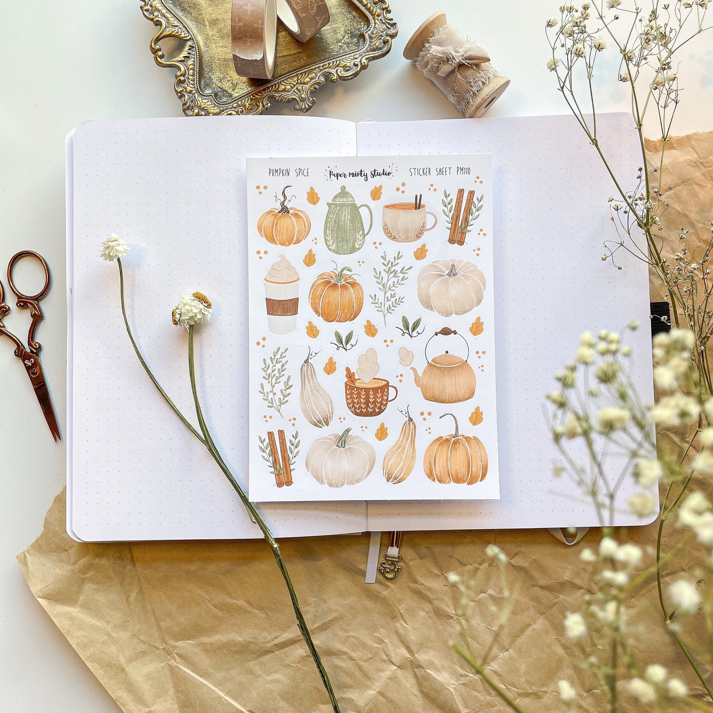 Pumpkin Spice Sticker Sheet, Bujo Stickers, Planner Stickers, Bullet …