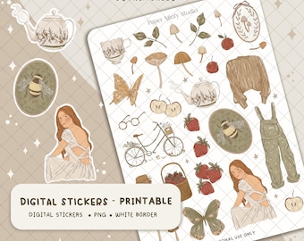 Cottage Core Printable Stickers, GoodNotes Stickers, Fall Season Stickers, Fall stickers for planners, Digital file, Cricut