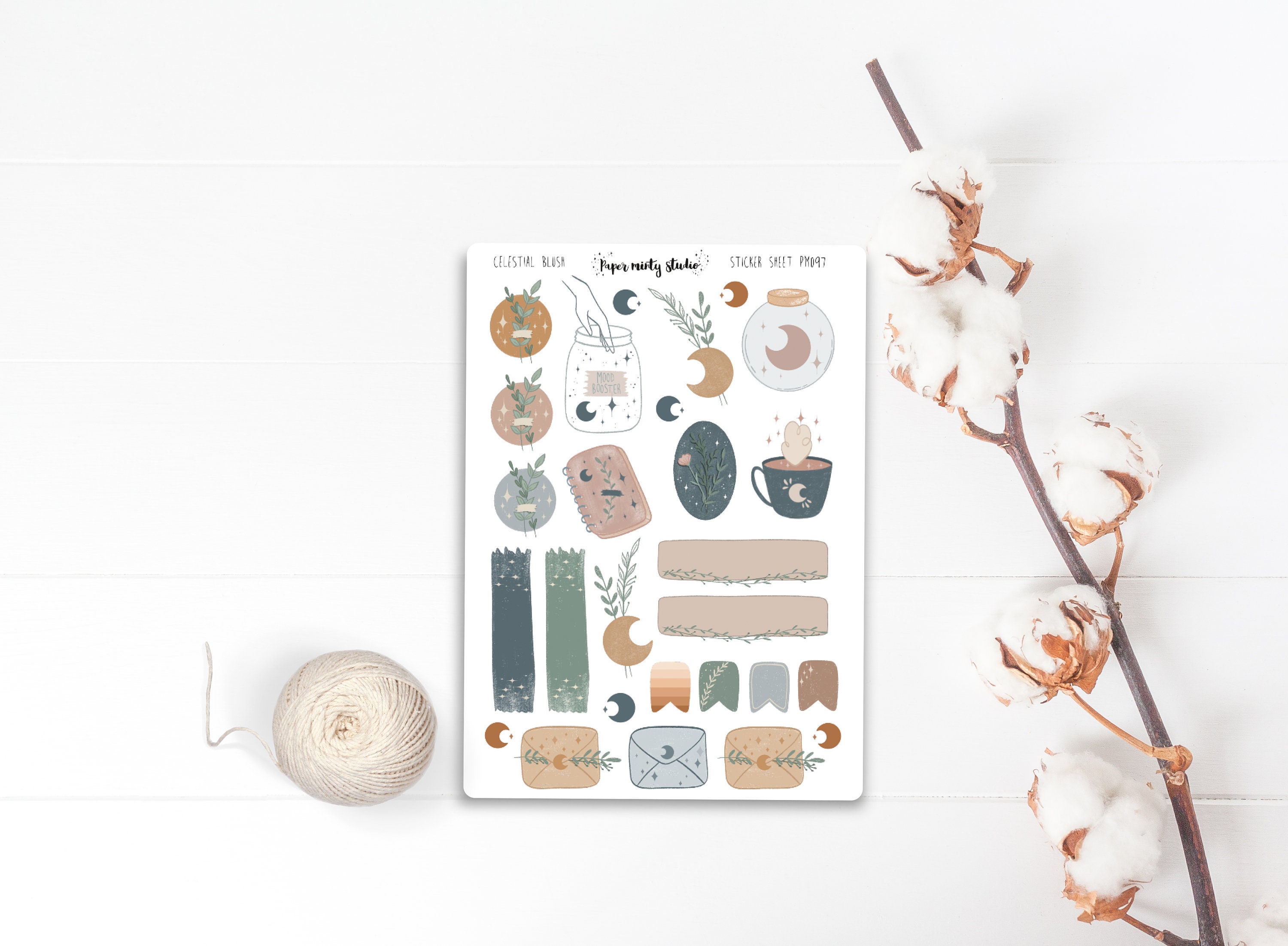 Celestial Blush Sticker Sheet, Bujo Stickers, Planner Stickers, Bulle…