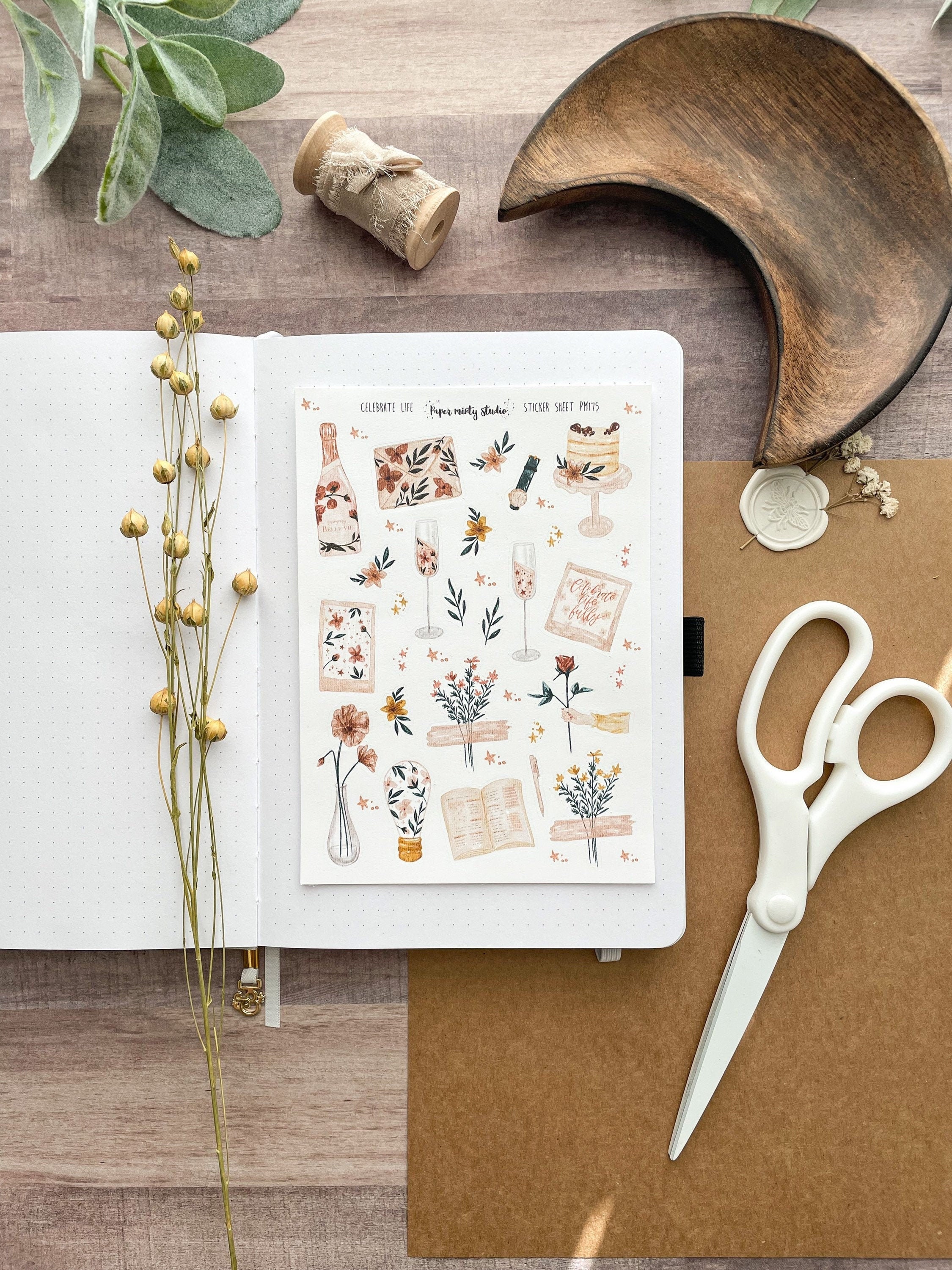 Watercolor Celebrate Life Sticker Sheet, Bujo Stickers, Planner Stick…