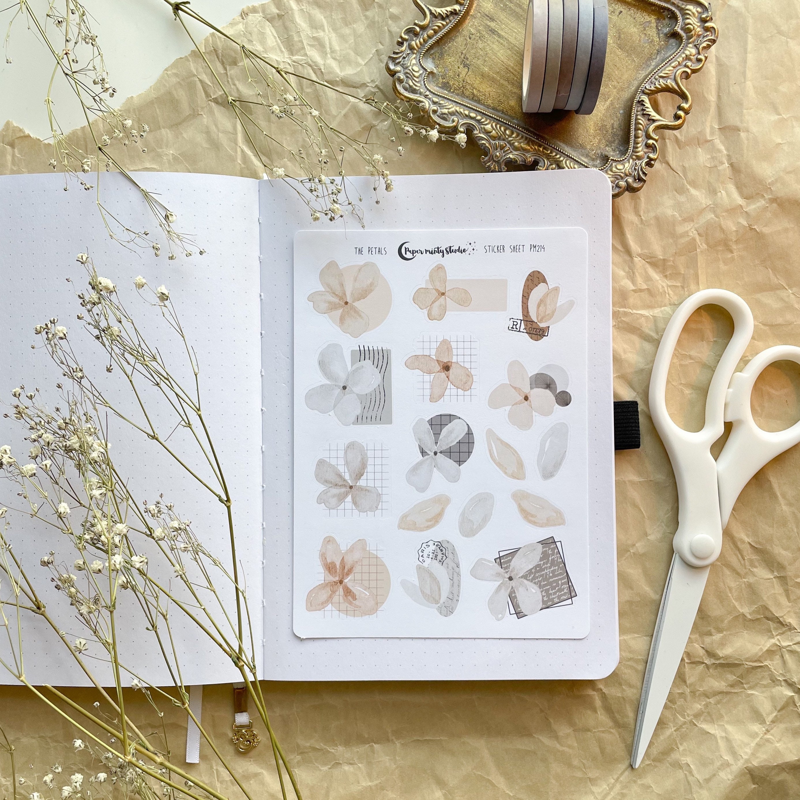 The Petals Sticker Sheet, Bujo Stickers, Planner Stickers, Bullet Jou…