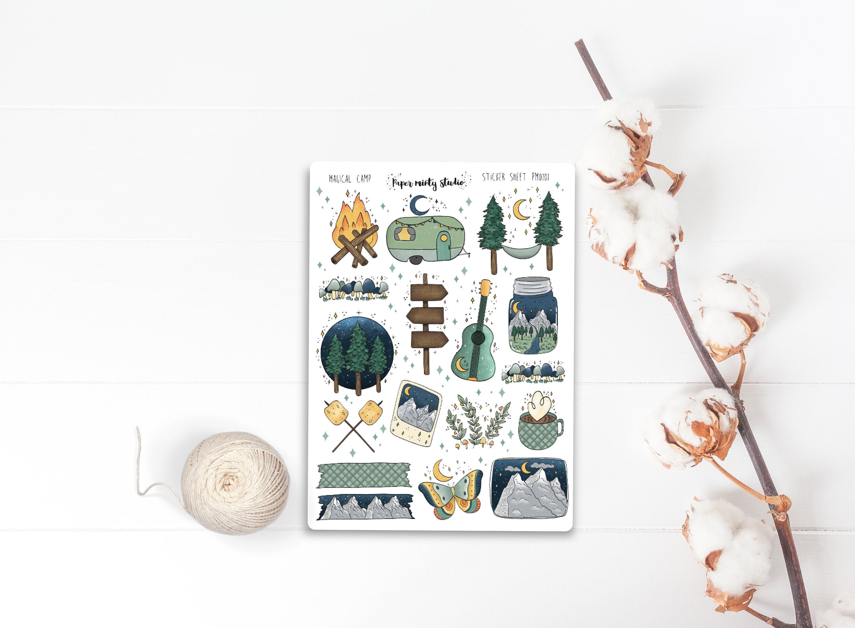 Magical Camping Sticker Sheet, Bujo Stickers, Planner Stickers, Bulle…