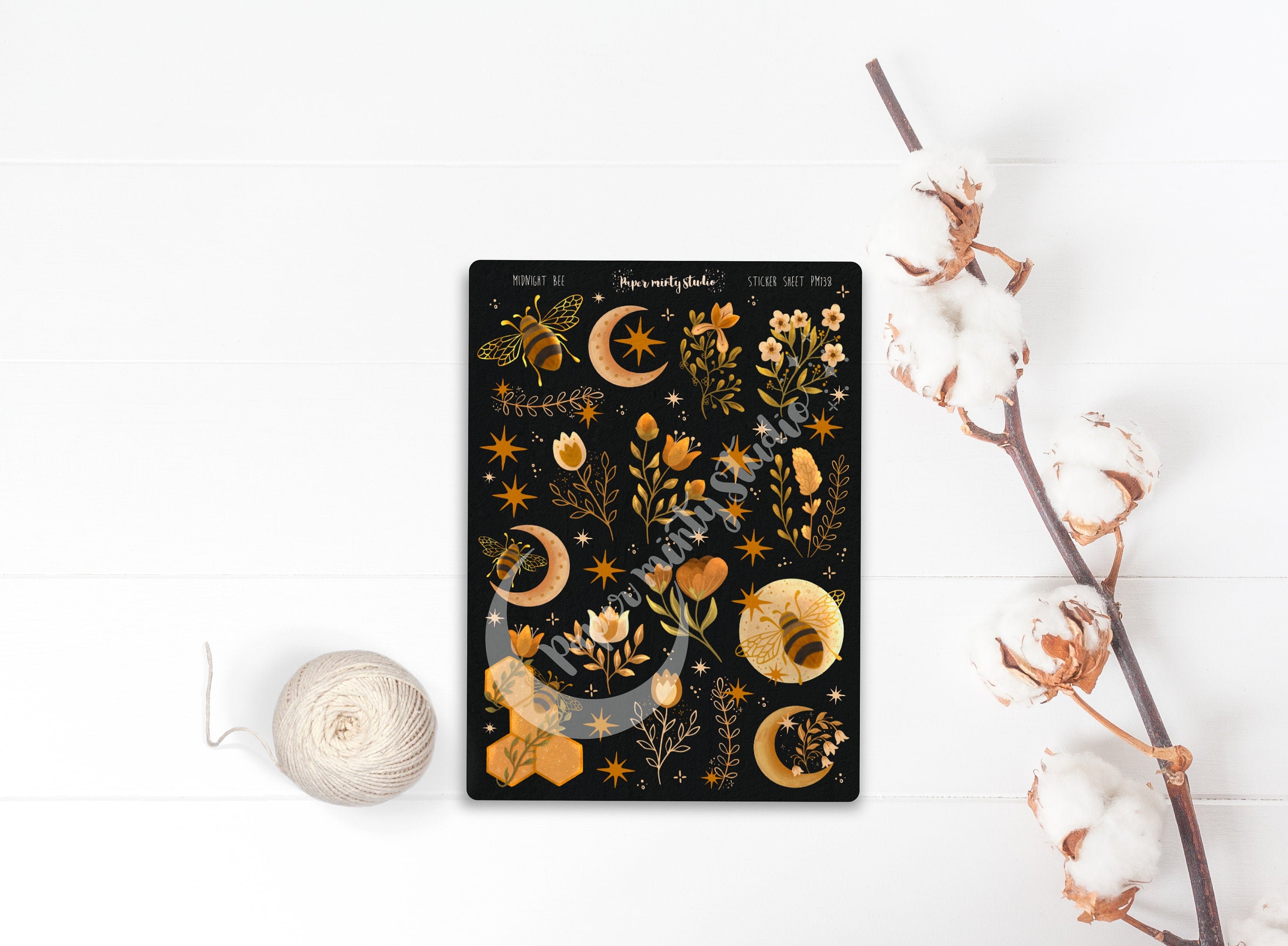 Midnight Bee Sticker Sheet, Bujo Stickers, Planner Stickers, Bullet J…