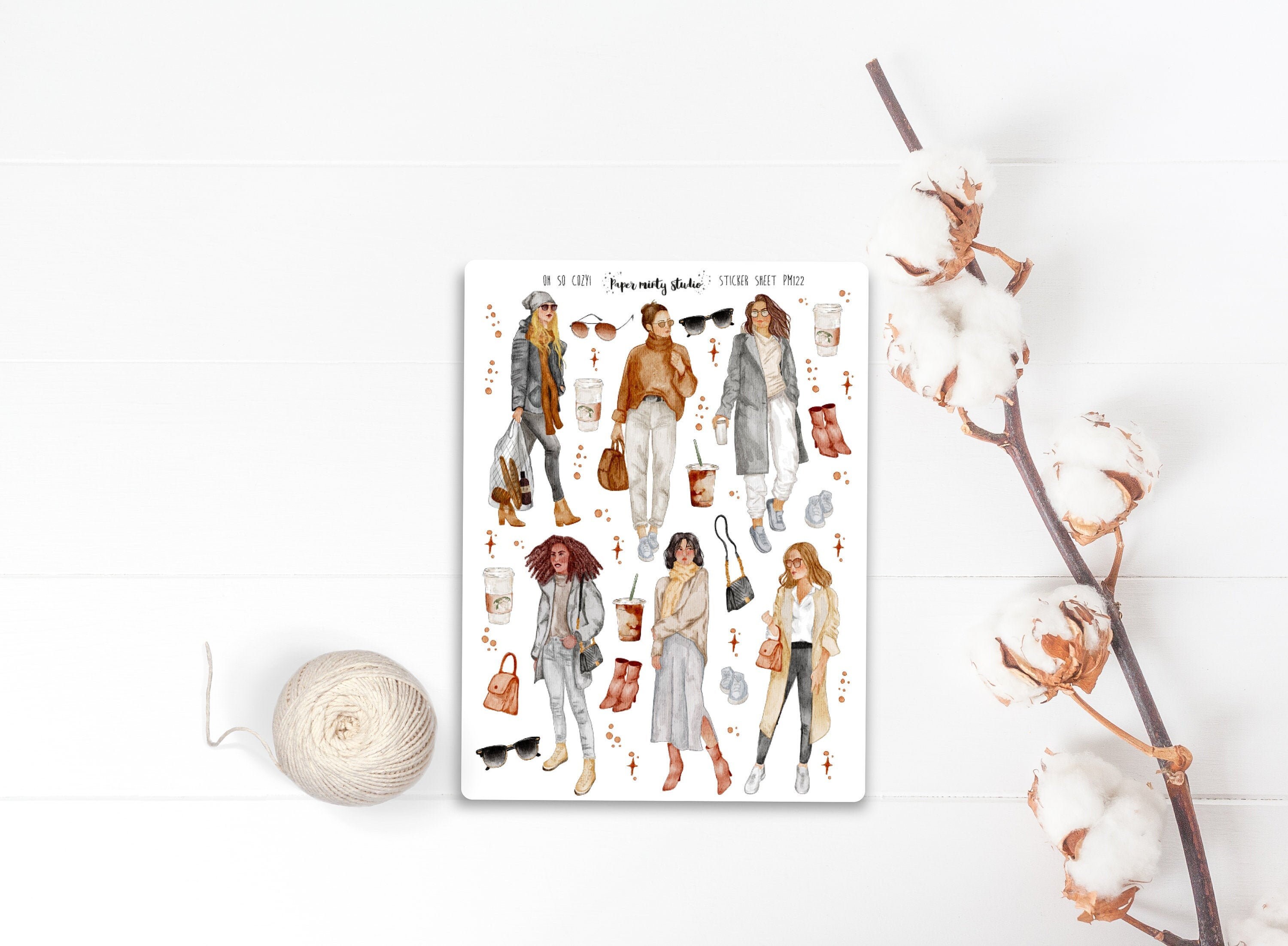 Cozy Girl Outfits Sticker Sheet, Bujo Stickers, Planner Stickers, Bul…