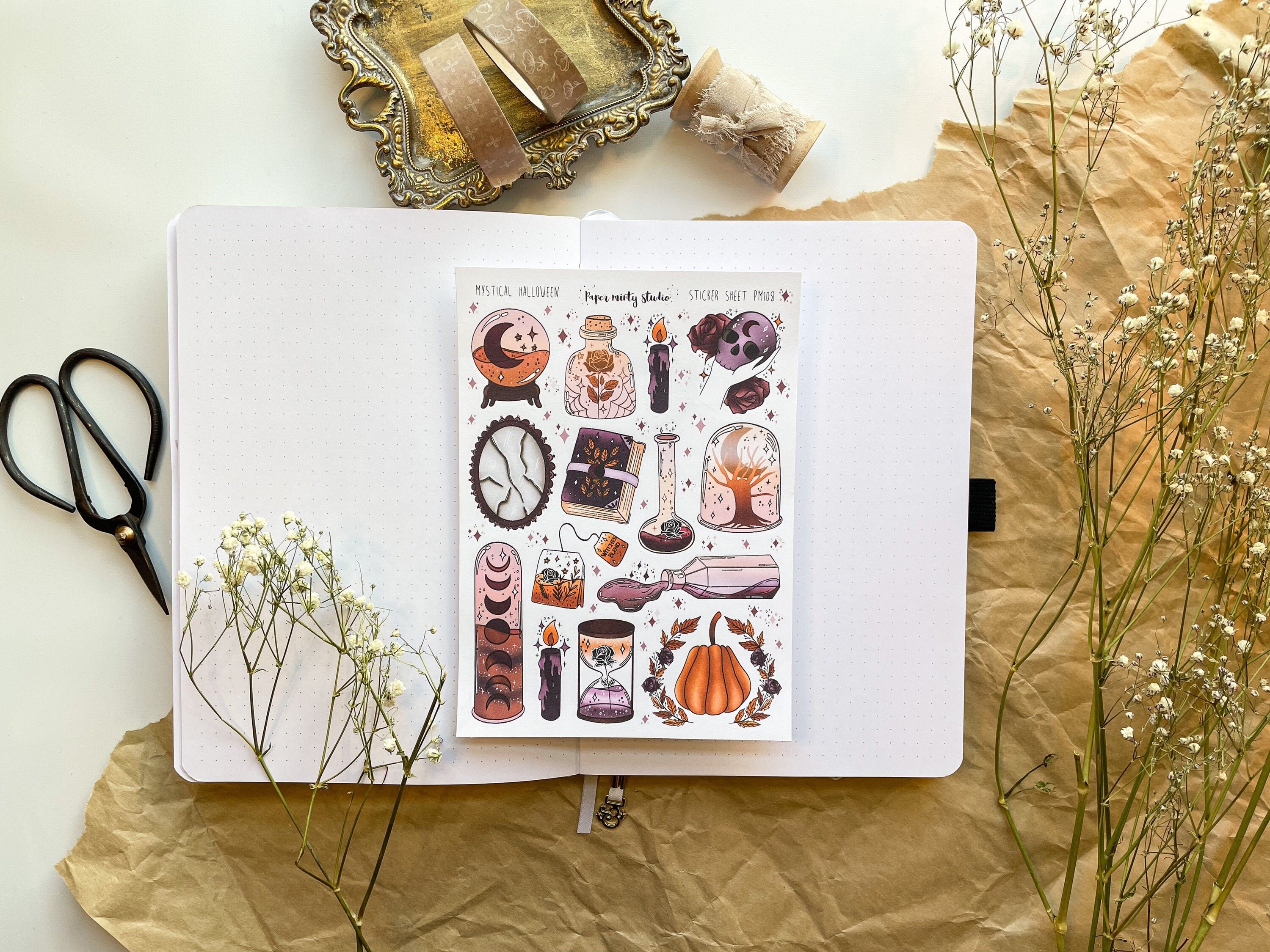 Mystical Halloween Sticker Sheet, Bujo Stickers, Planner Stickers, Bu…