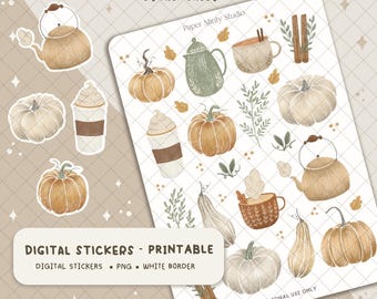 Pumpkin Spice Latte Printable Stickers, Cricut Stickers, GoodNotes Stickers, Fall Season Stickers, Fall stickers for planners, Digital file