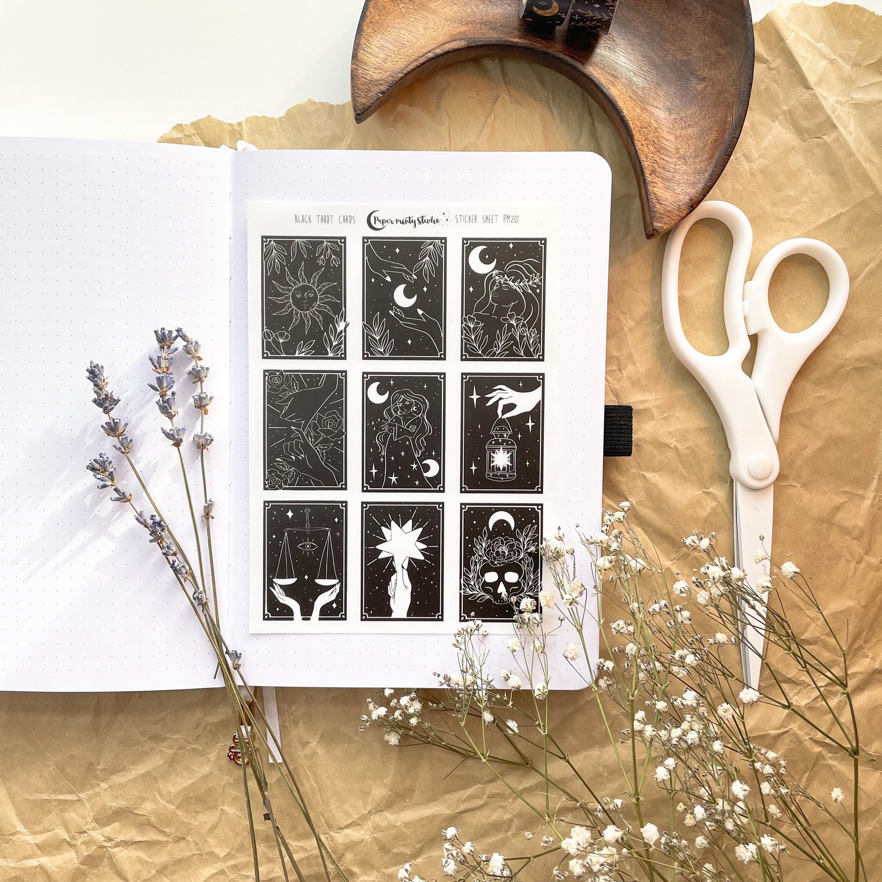 Black Tarot Cards Sticker Sheet, Bujo Stickers, Planner Stickers, Bul…