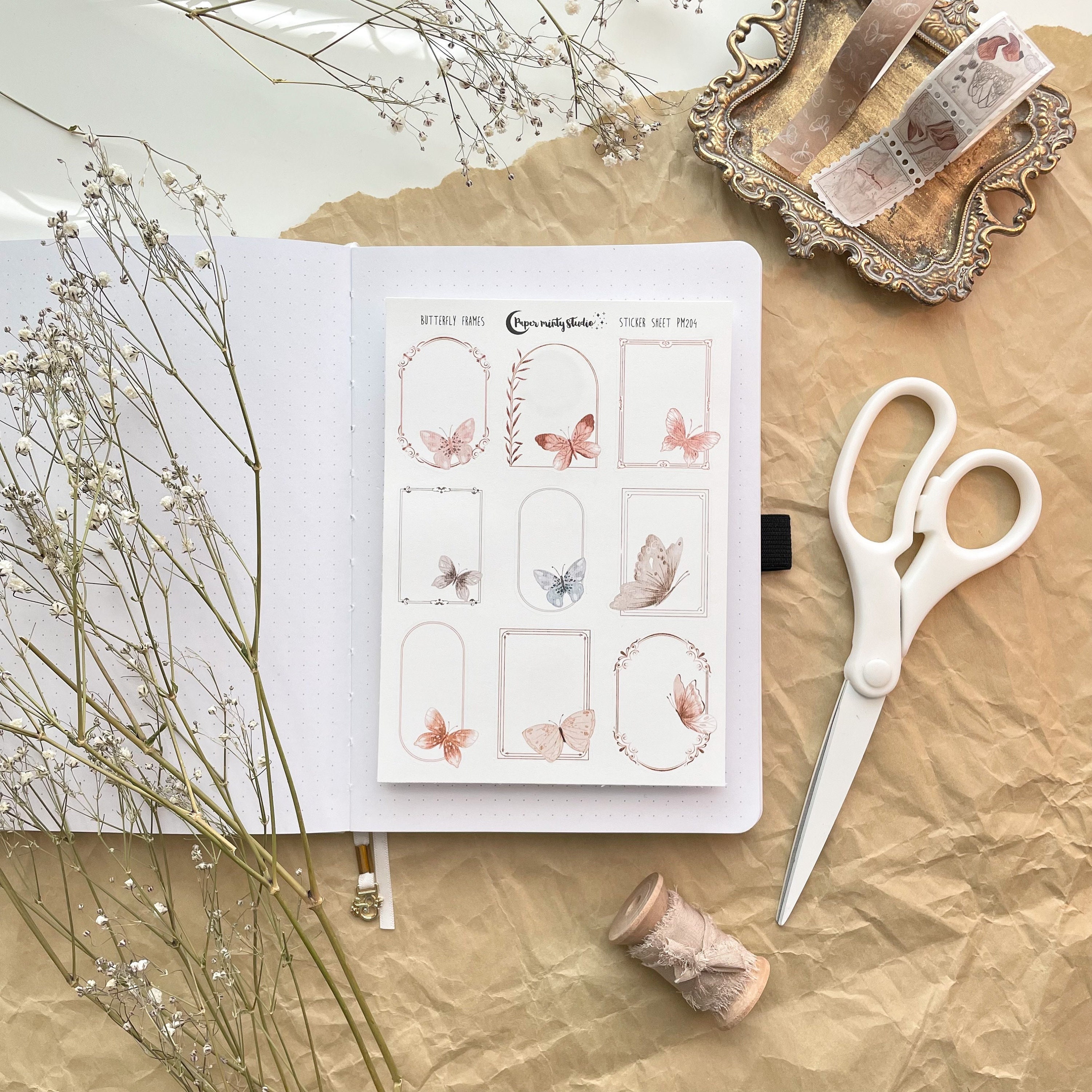 Butterflies Frames Sticker Sheet, Bujo Stickers, watercolor Planner S…