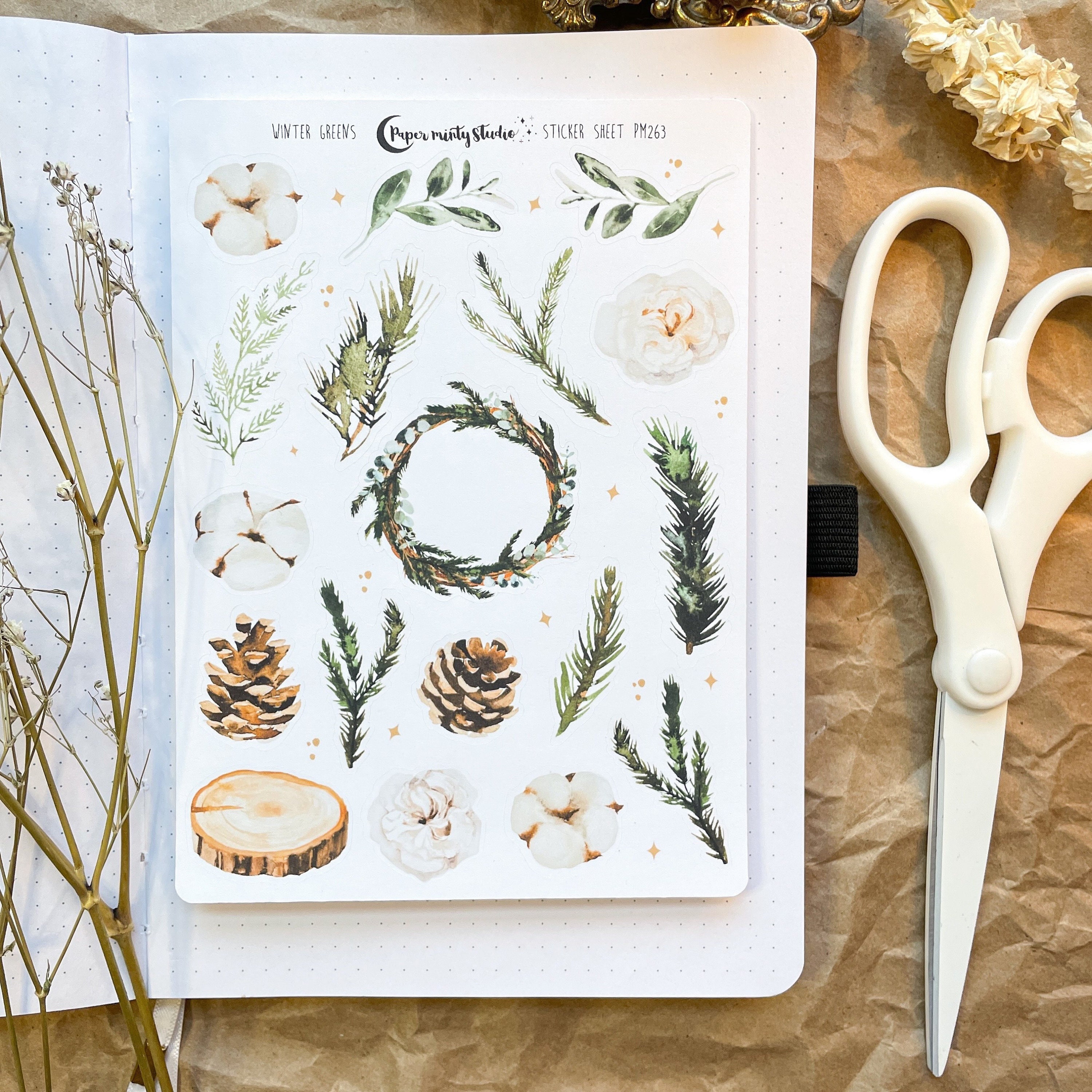 Winter Greens Sticker Sheet, Bujo Stickers, Planner Stickers, Bullet …