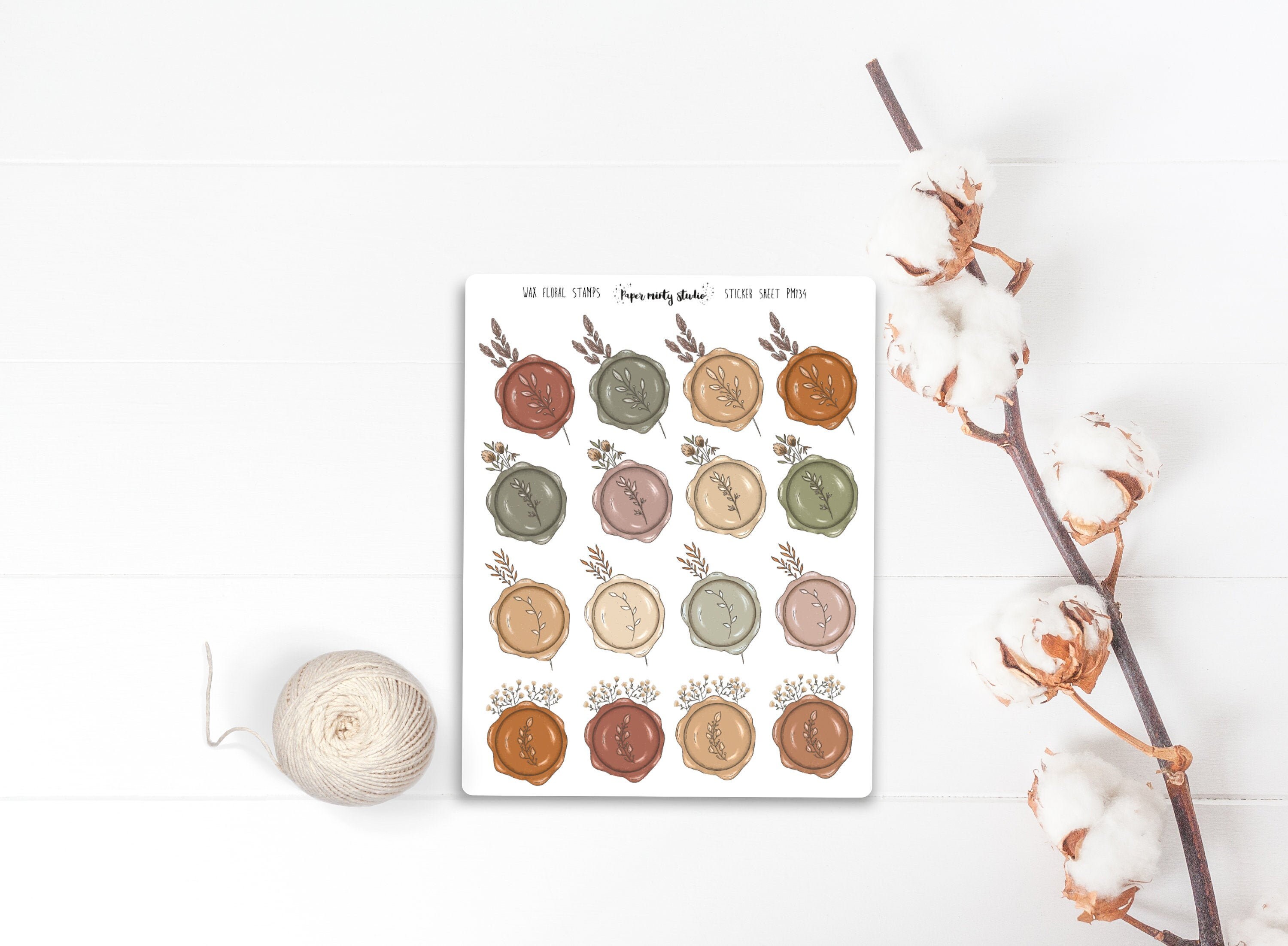 Wax Floral Stamps Sticker Sheet, Bujo Stickers, Planner Stickers, Bul…
