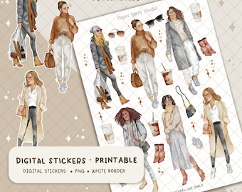 Fall Girls Digital Stickers Printable, GoodNotes Stickers, Fall Season Stickers, Fall stickers for planners, Digital file, Cricut