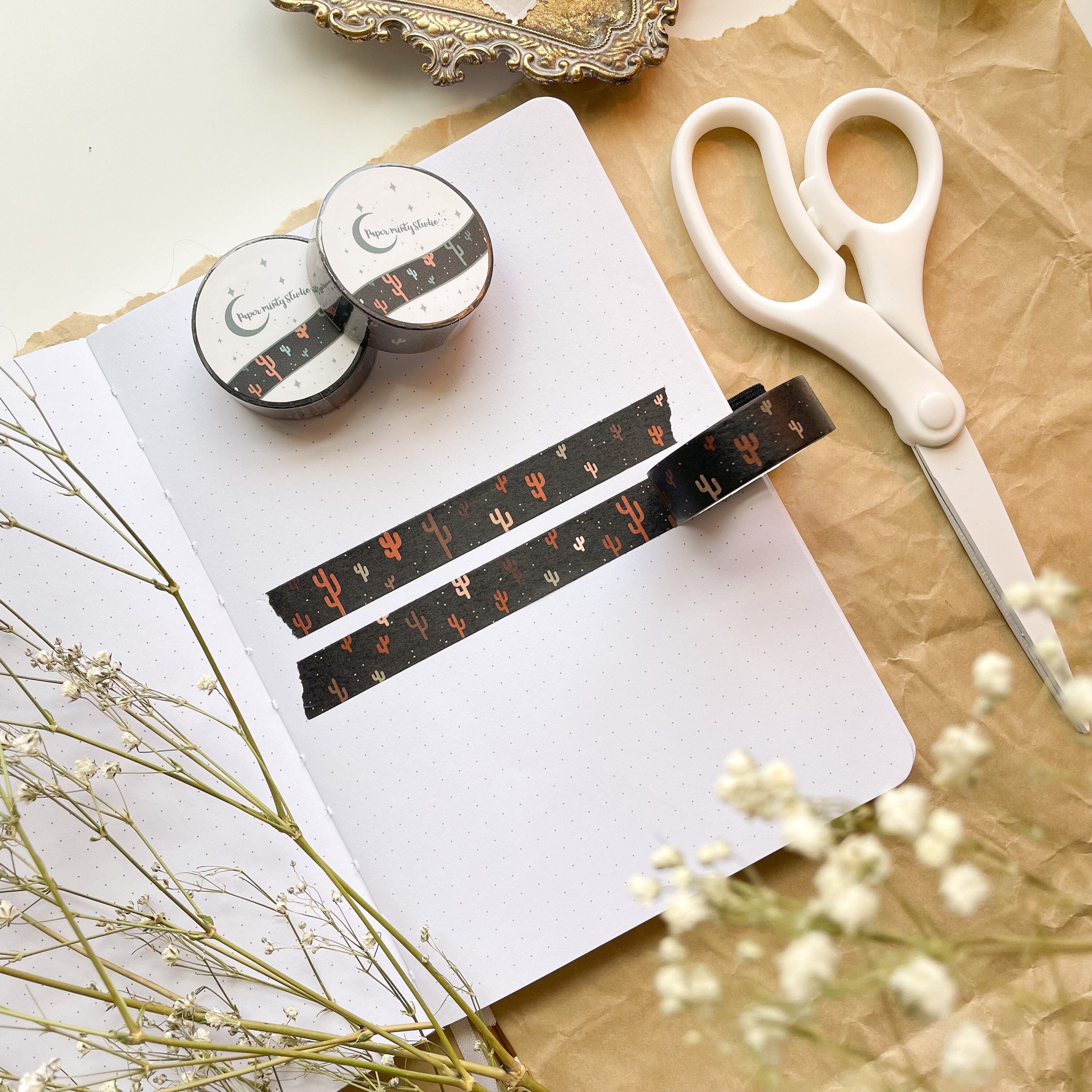 Midnight Cactus Washi Tape, Bujo Washi Tape, Planner Washi Tape, Bull…