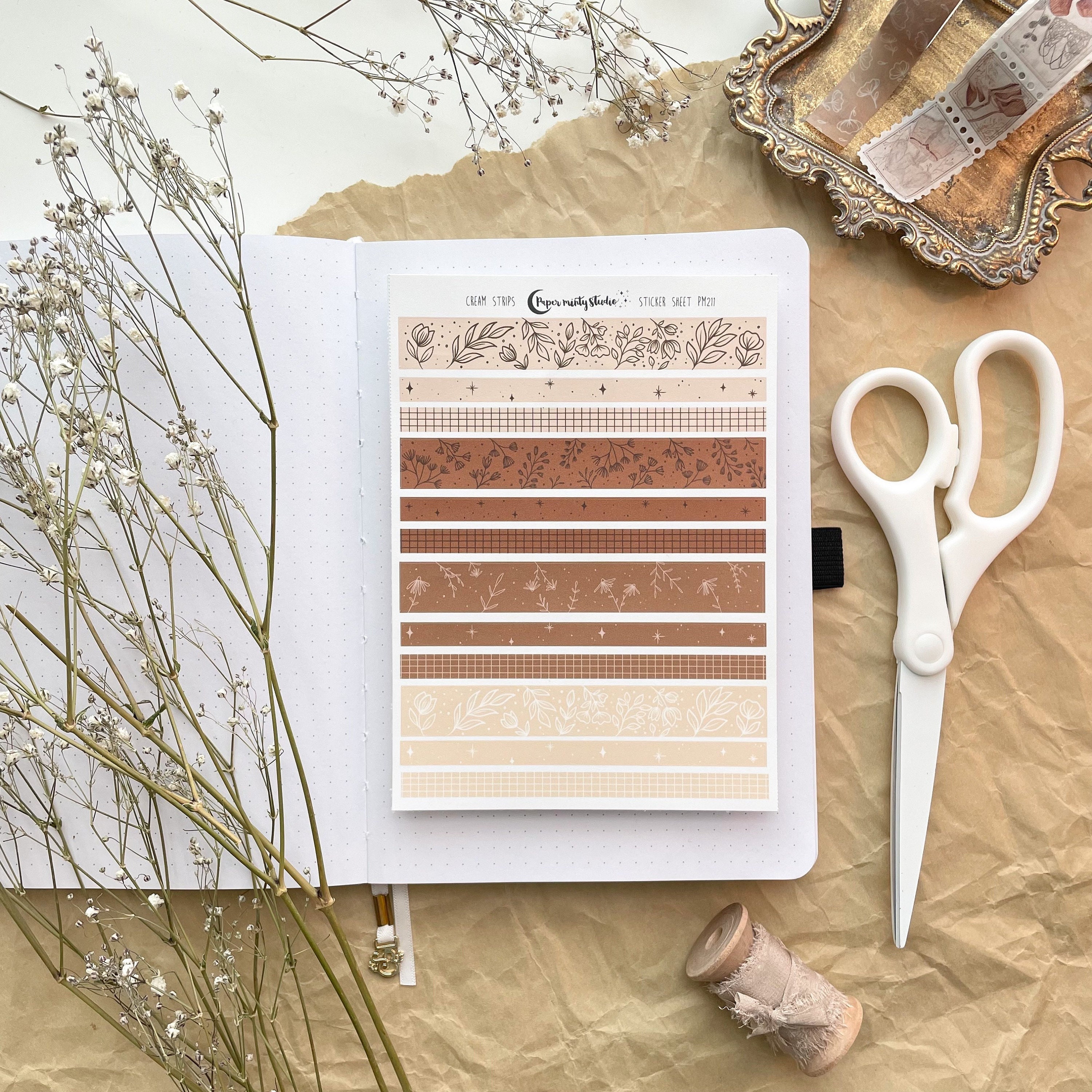 Cream Strips Sticker Sheet, Bujo Stickers, watercolor Planner Sticker…