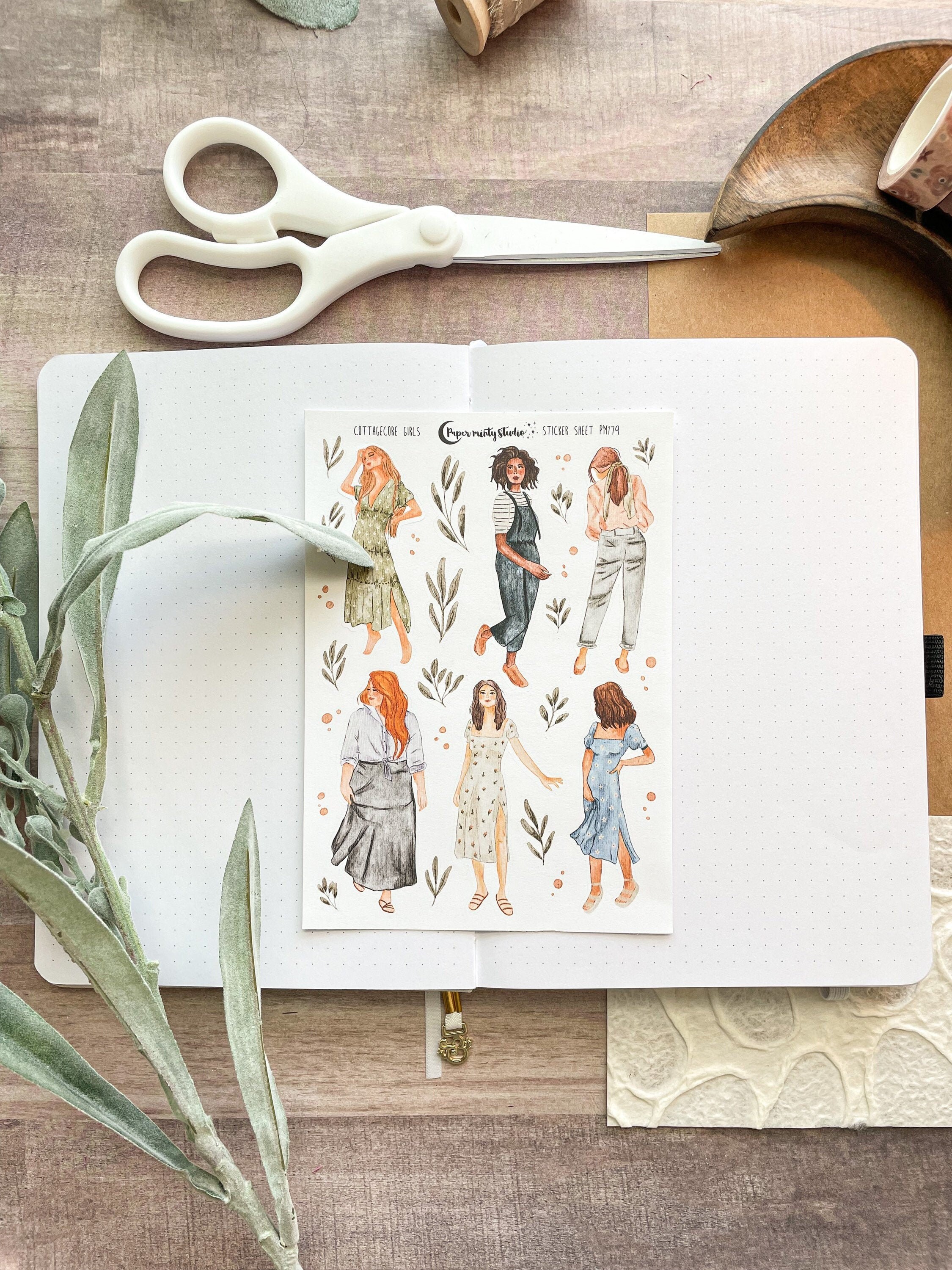 Cottagecore Girls Sticker Sheet, Bujo Stickers, Planner Stickers, Bul…