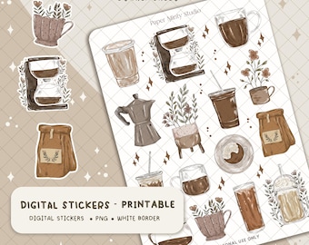Cafe Latte Printable Stickers, Cricut Stickers, GoodNotes Stickers, Fall Season Stickers, Fall stickers for planners, Digital file