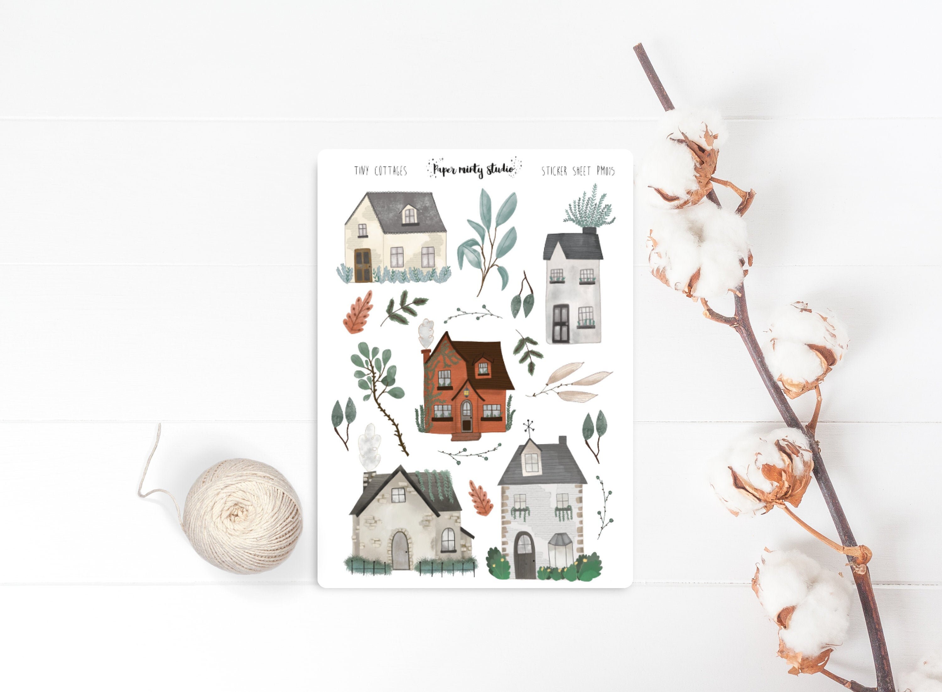 Tiny Cozy Cottages Sticker Sheet Bujo, Bujo Stickers, Planner Sticker…