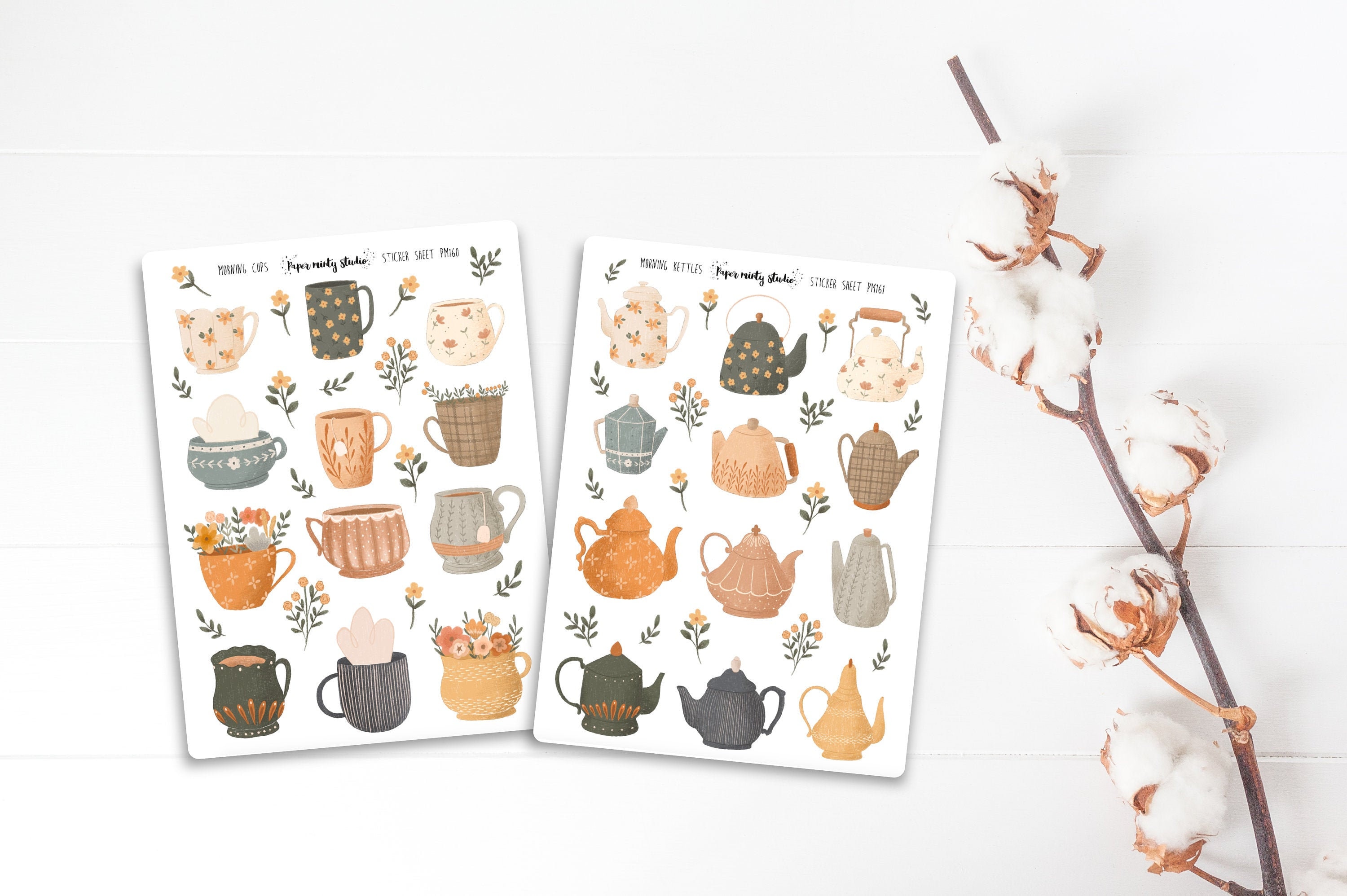 Morning Mugs and Kettle Sticker Sheet, Bujo Stickers, Planner Sticker…
