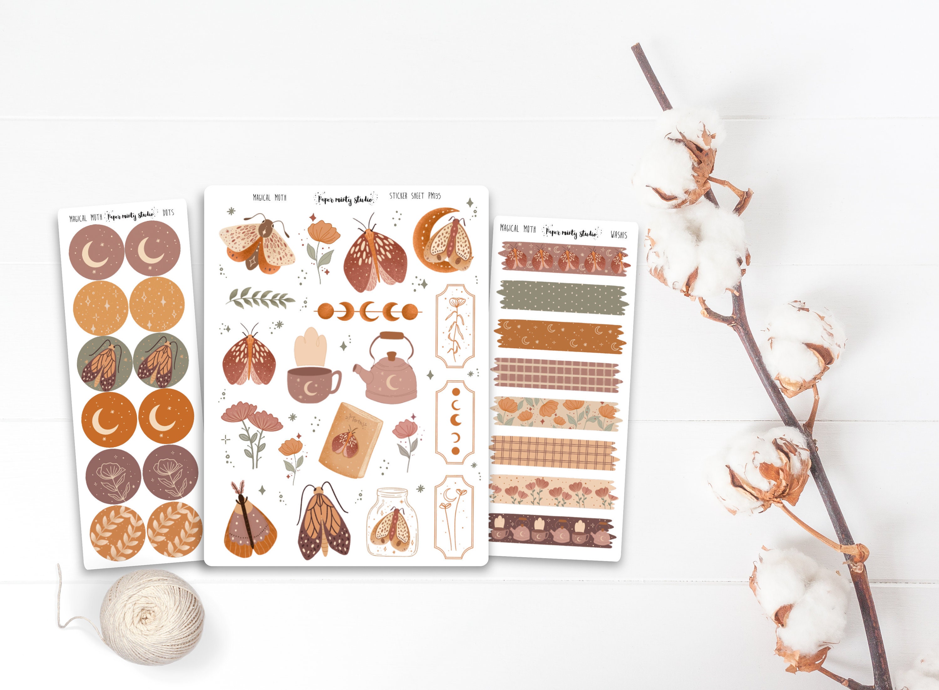 Magical Moth Sticker Sheet, Bujo Stickers, Planner Stickers, Bullet J…