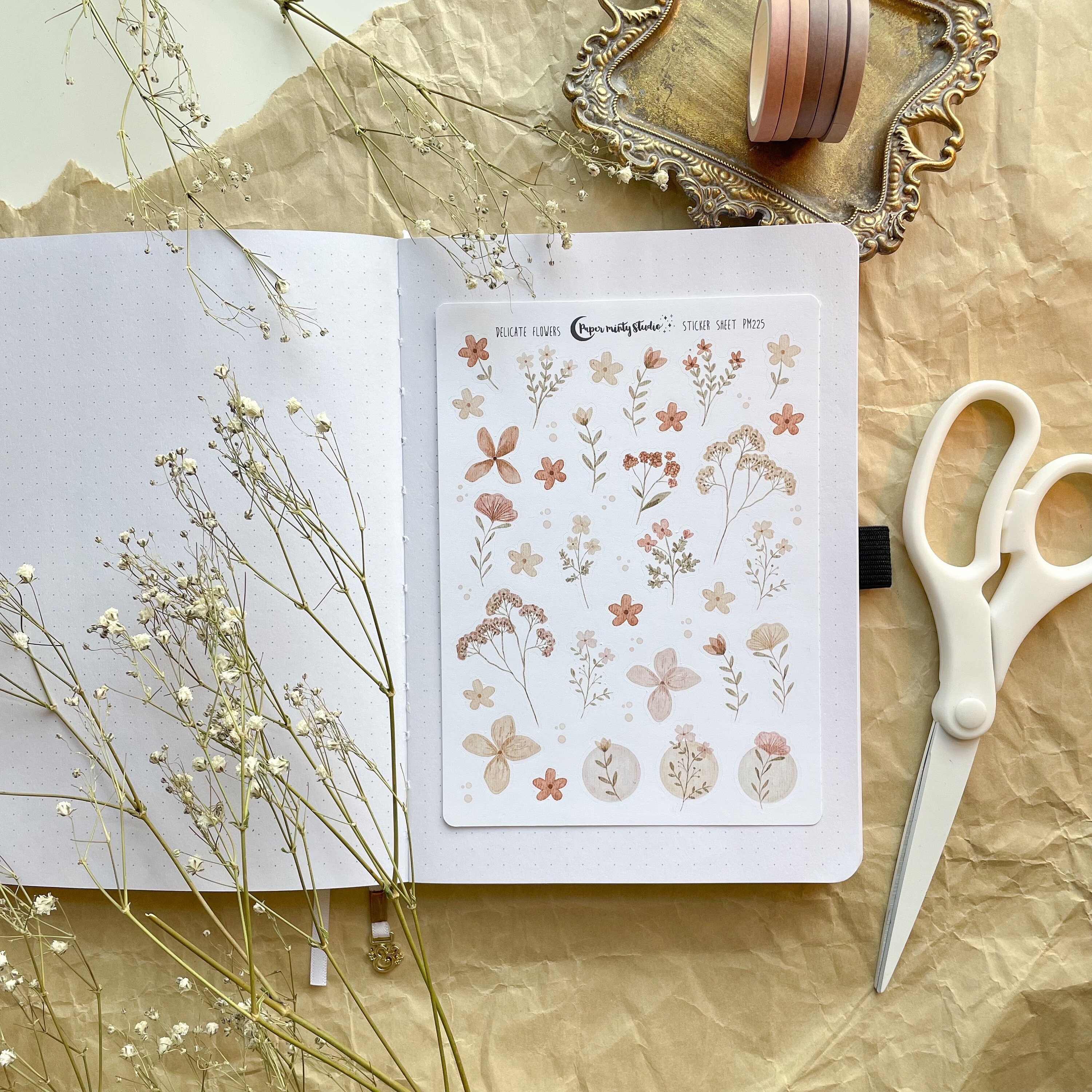 Delicate Flowers Sticker Sheet, Bujo Stickers, Planner Stickers, Bull…