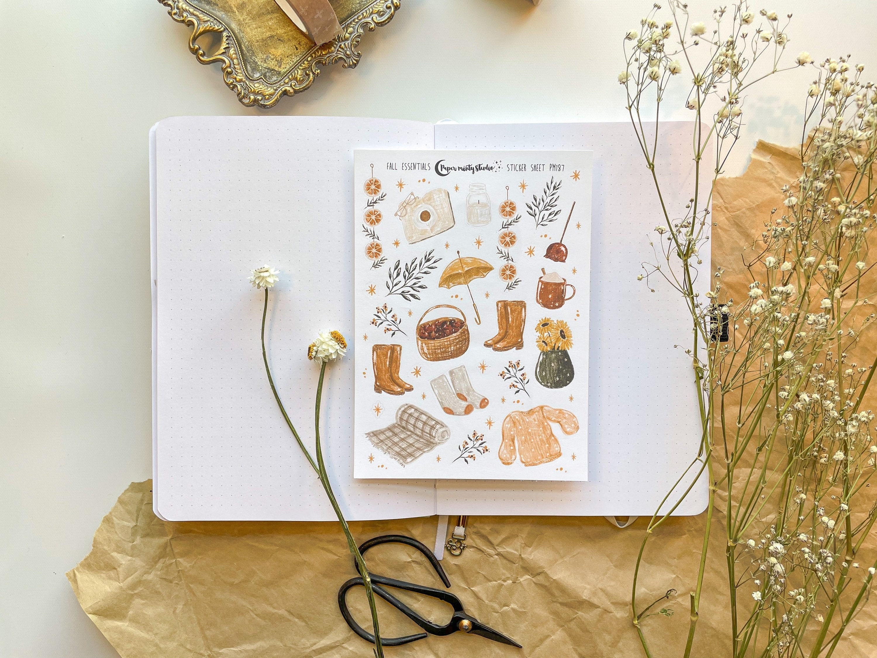 Fall Essentials Sticker Sheet, Bujo Stickers, Planner Stickers, Bulle…
