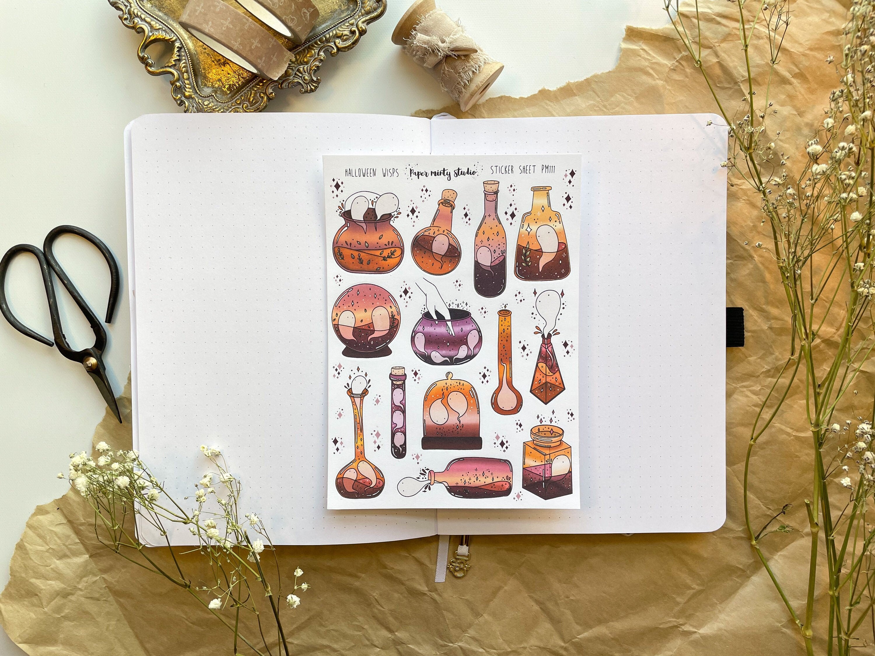 Halloween Wisps Sticker Sheet, Bujo Stickers, Planner Stickers, Bulle…