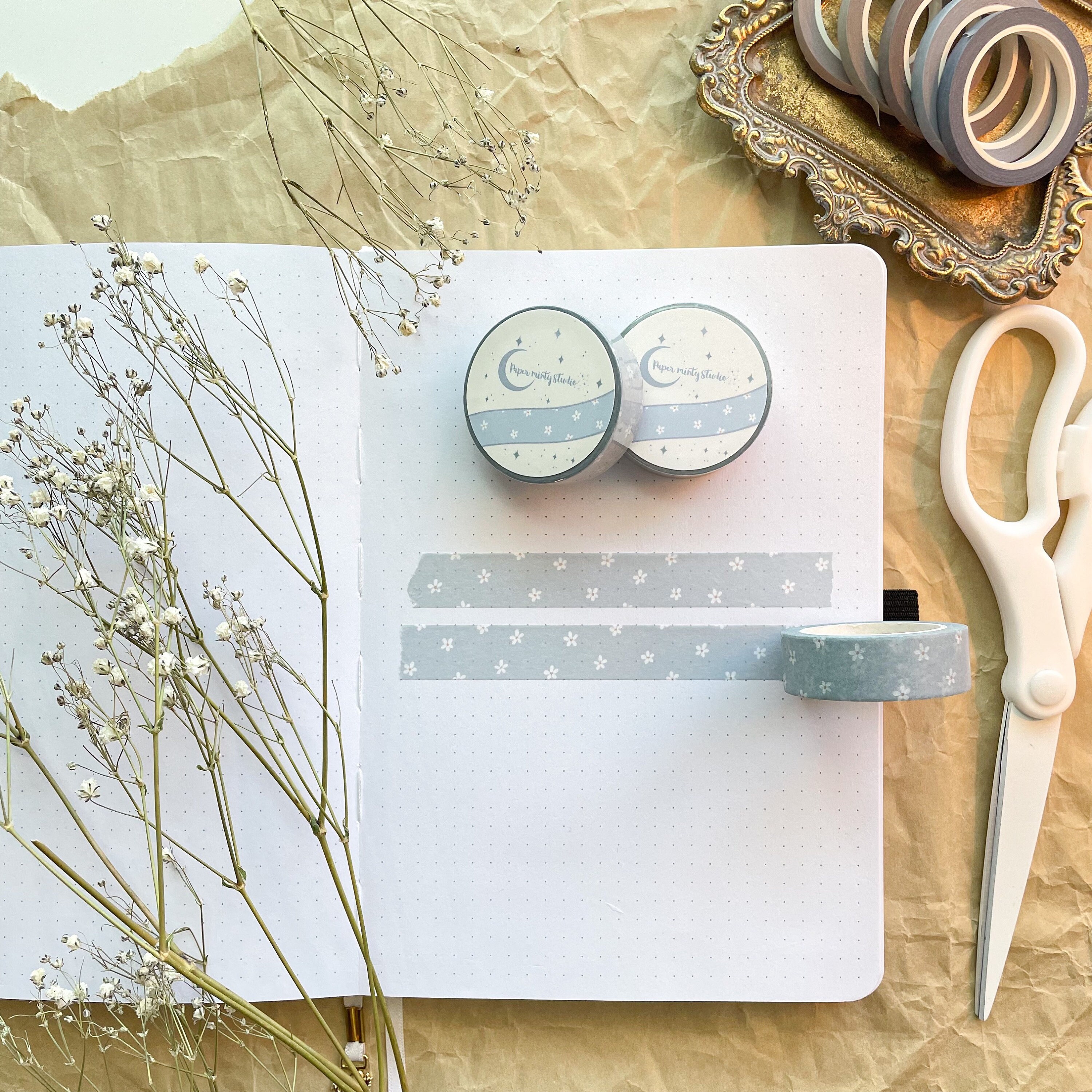 Aesthetic Sky Blue Daisies Washi Tape, Bujo Washi Tape, Planner Washi…