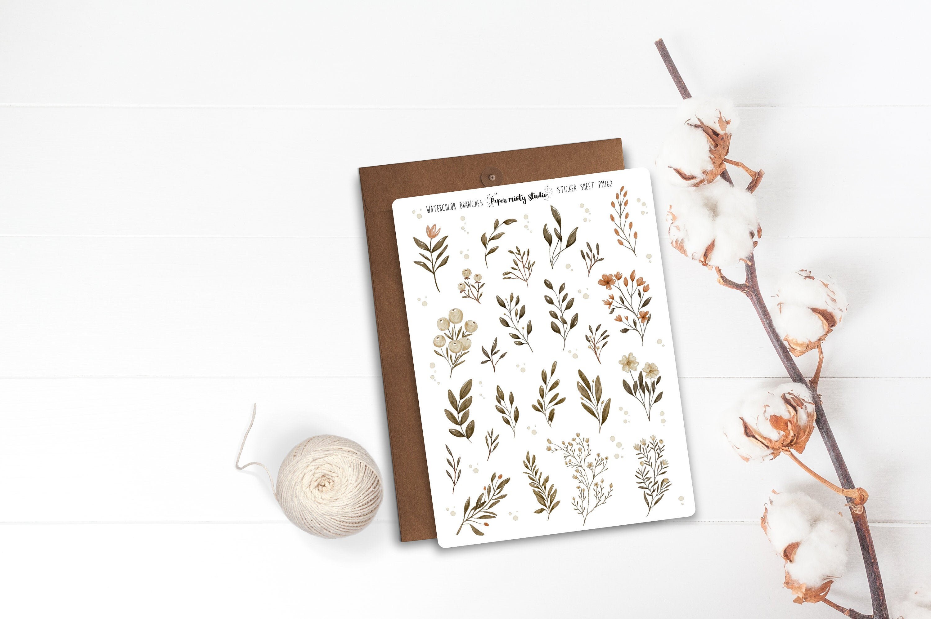 Watercolor Branches Sticker Sheet, Bujo Stickers, Planner Stickers, B…