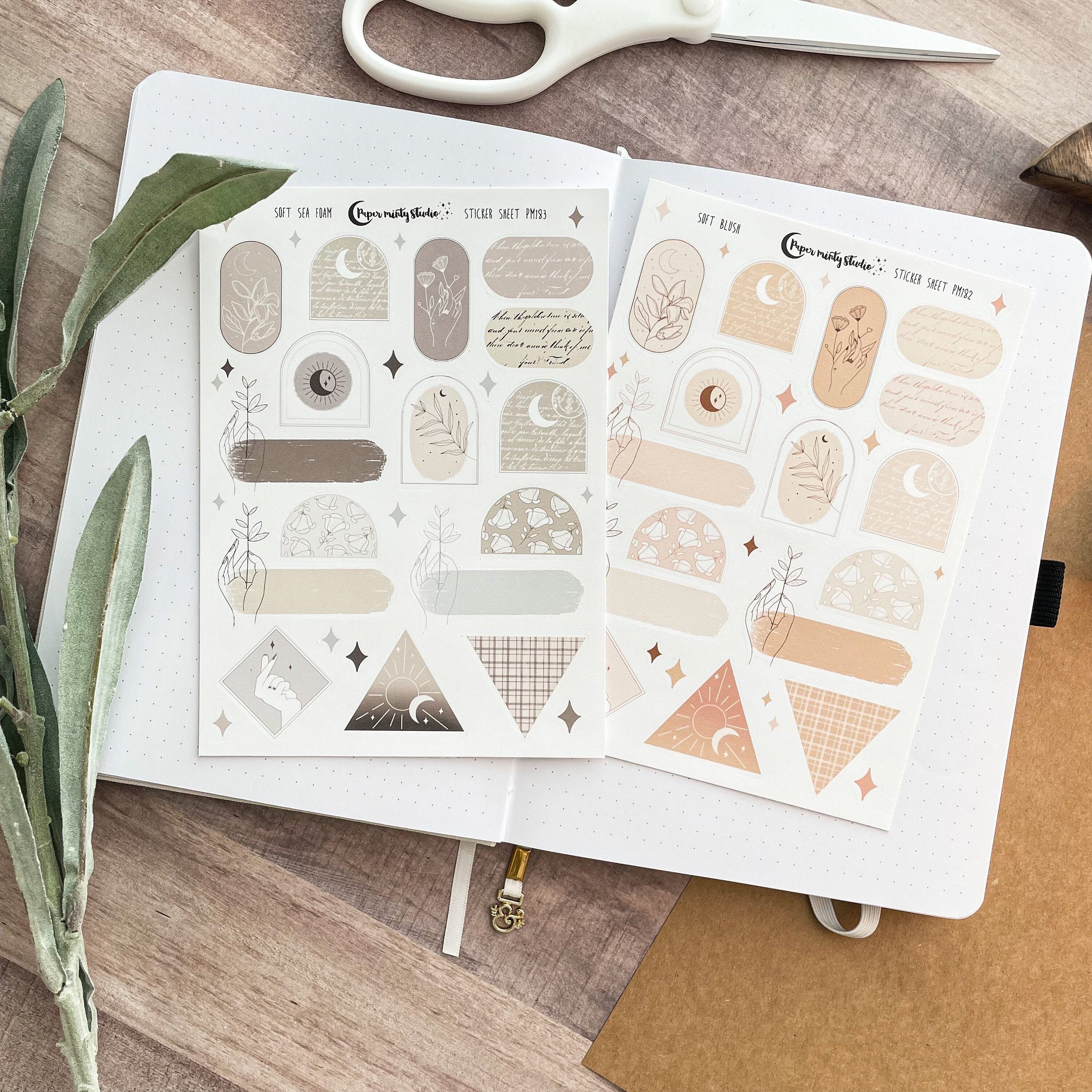 Soft Blush and Soft Sea Foam Sticker Sheet, Bujo Stickers, Planner St…