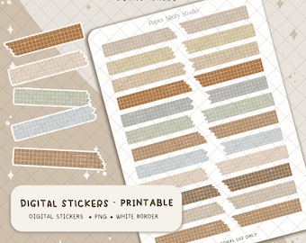 Grid Washi Printable Stickers, Cricut Stickers, GoodNotes Stickers, Fall Season Stickers, Fall stickers for planners, Digital file