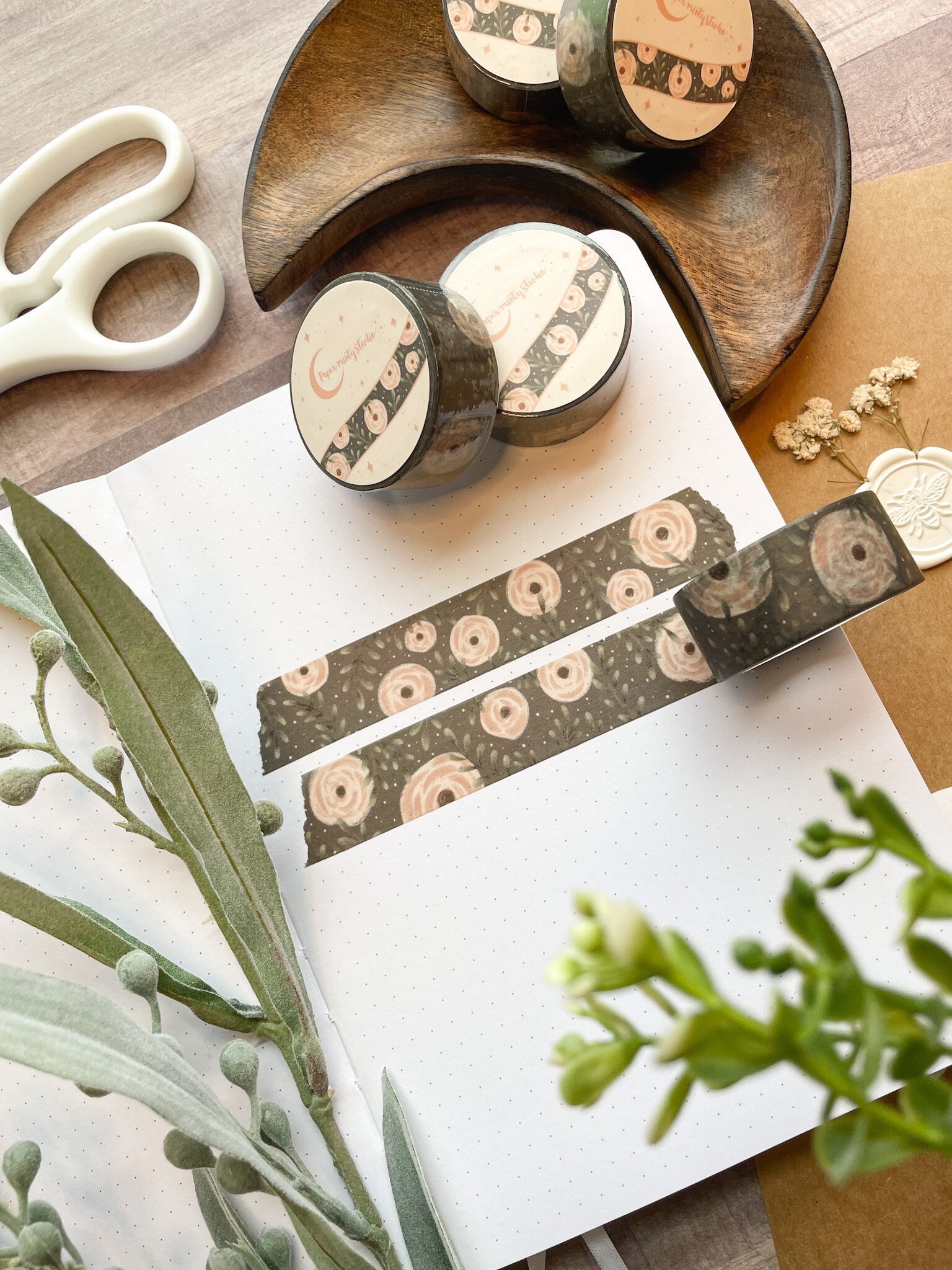 Night Flowers 20mm Washi Tape, Bujo Washi Tape, Planner Washi Tape, B…