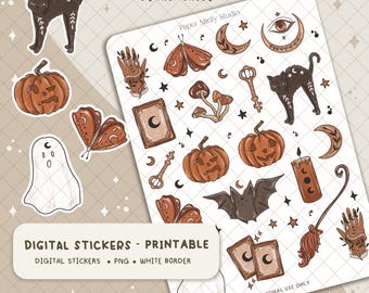 Salem Halloween Printable Stickers, Cricut Stickers, GoodNotes Stickers, Fall Season Stickers, Fall stickers for planners, Digital file