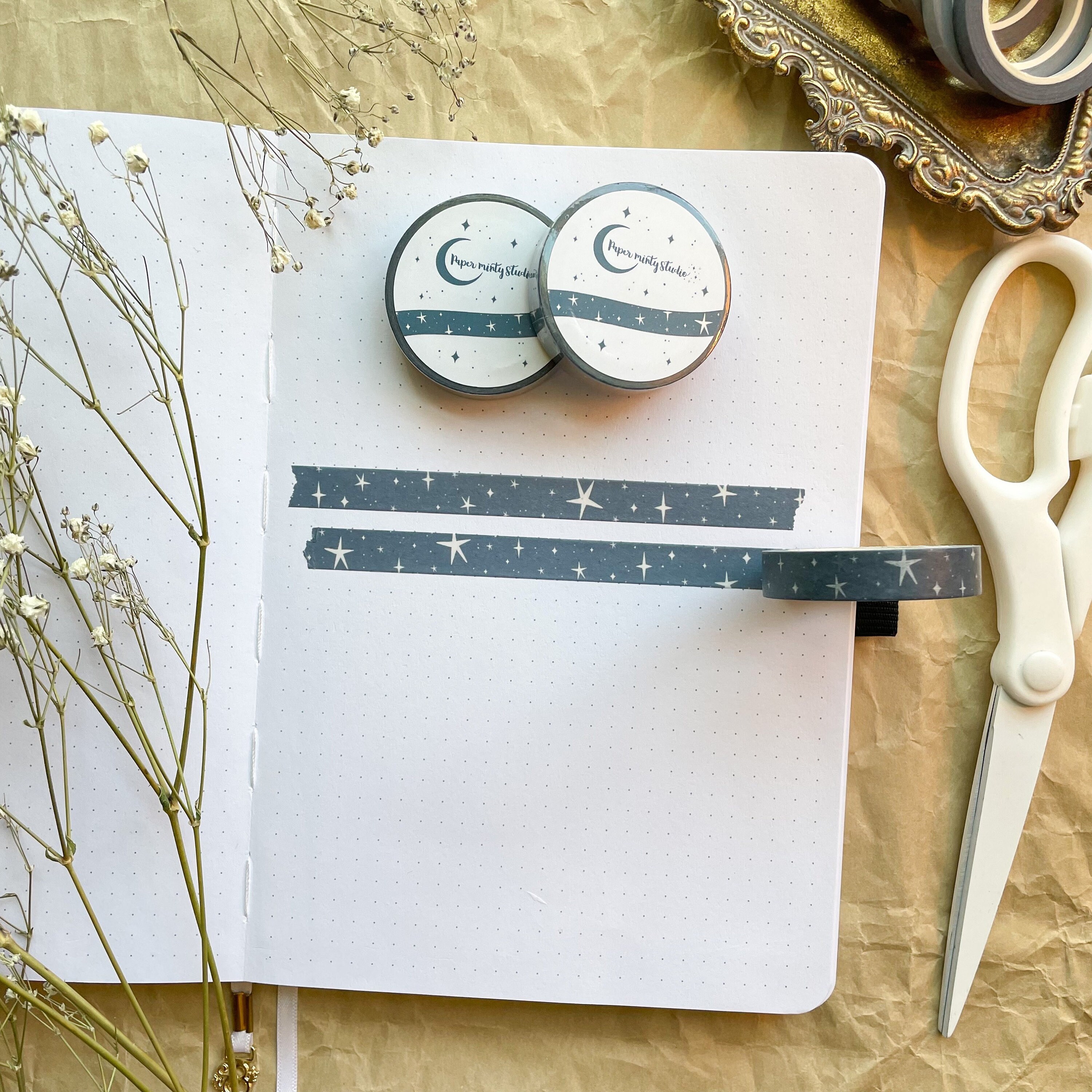 Blue Night Skies Stars 10mm Washi Tape, Bujo Washi Tape, Planner Wash…