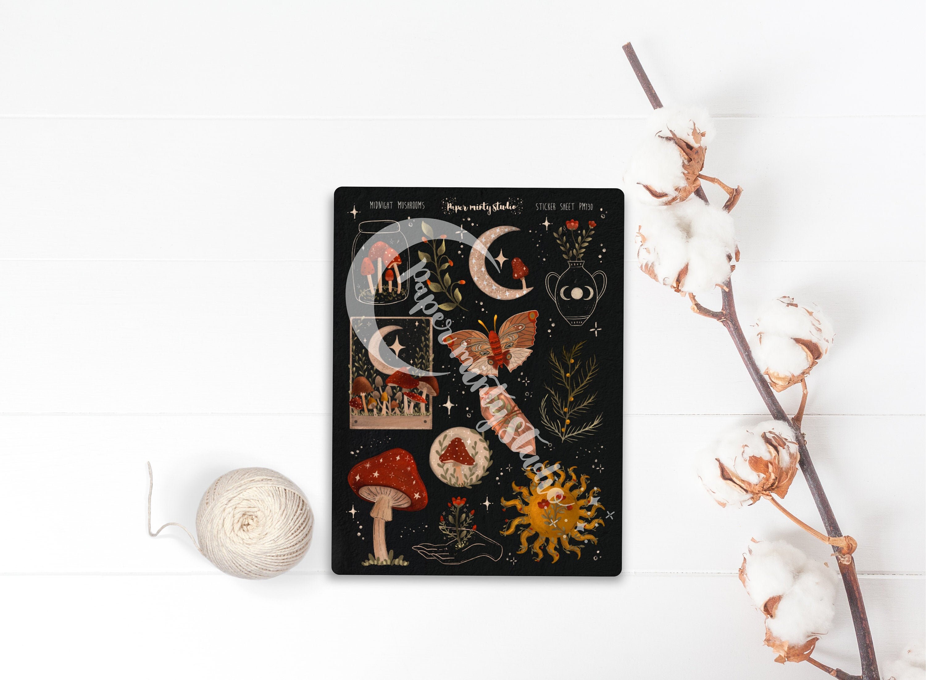 Midnight Mushroom Sticker Sheet, Bujo Stickers, Planner Stickers, Bul…